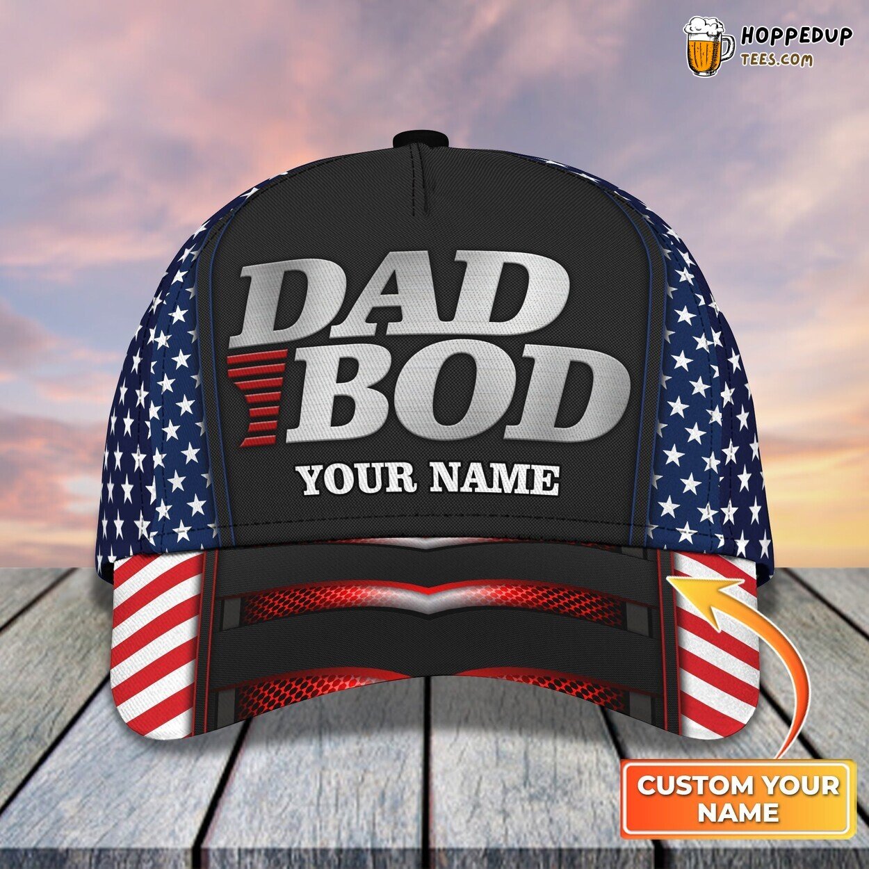 Dad Bod American Flag Classic 3D Cap Personalized Name Premium Edition Look