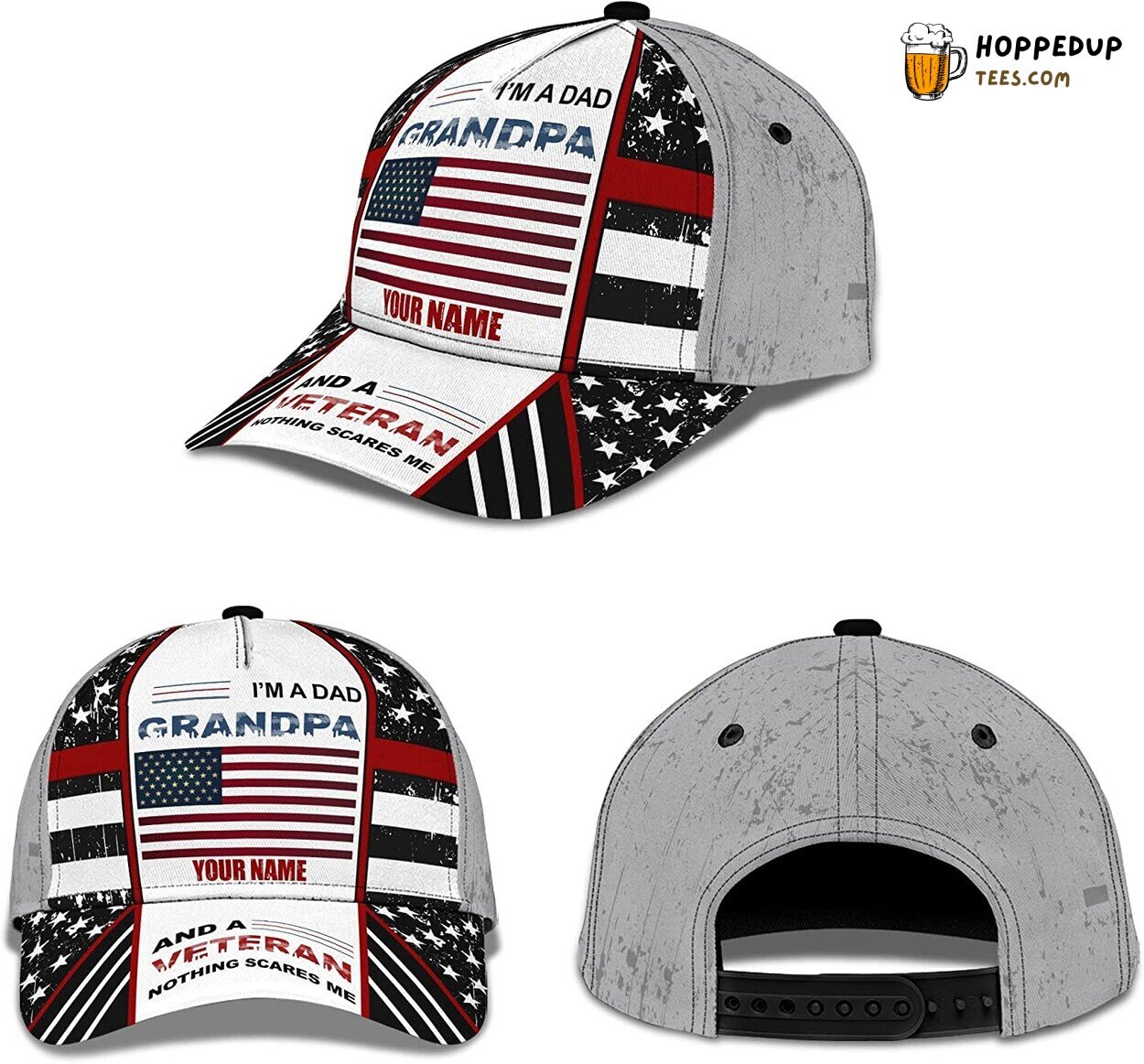 Dad Grandpa Veteran Nothing Scares Me 3D Personalized Cap Gift