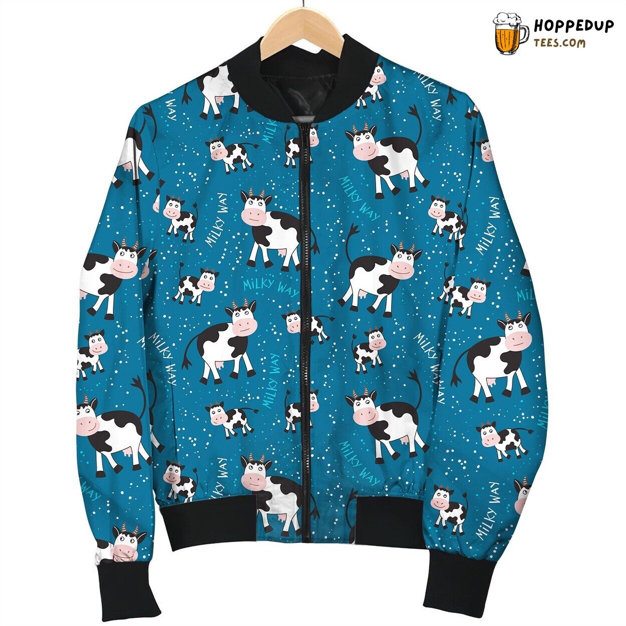Dairy Cute Cow Walking On Milky Way Bomber Jacket