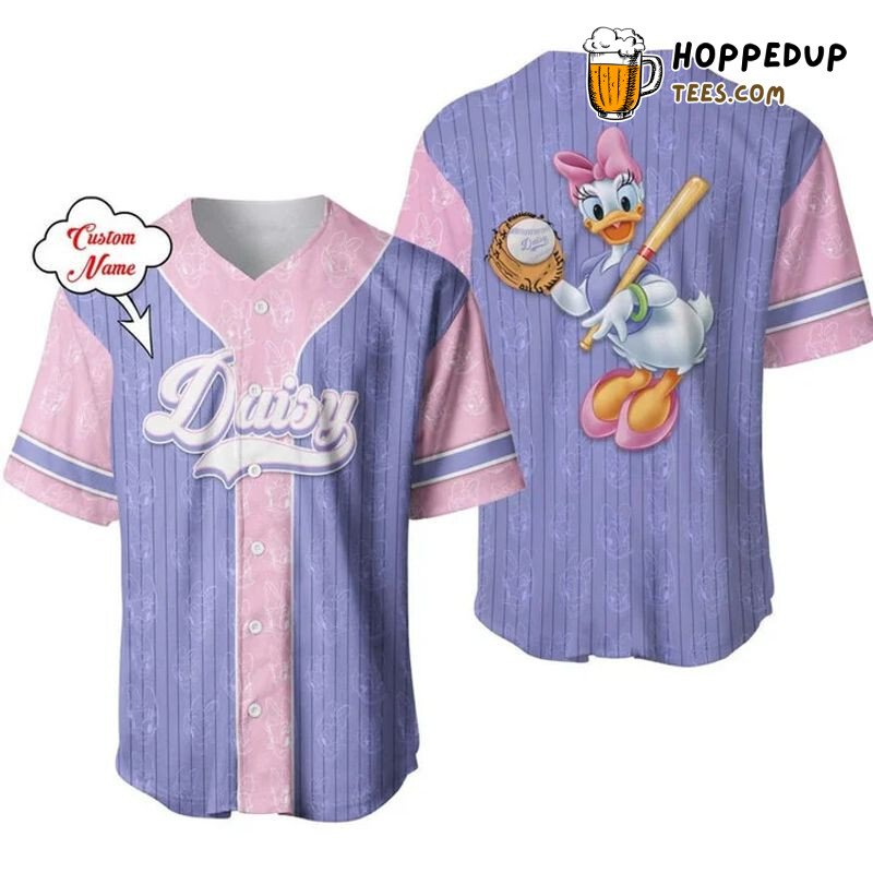Daisy Duck Purple Pattern 3D Pinstripe Baseball Jersey Customized