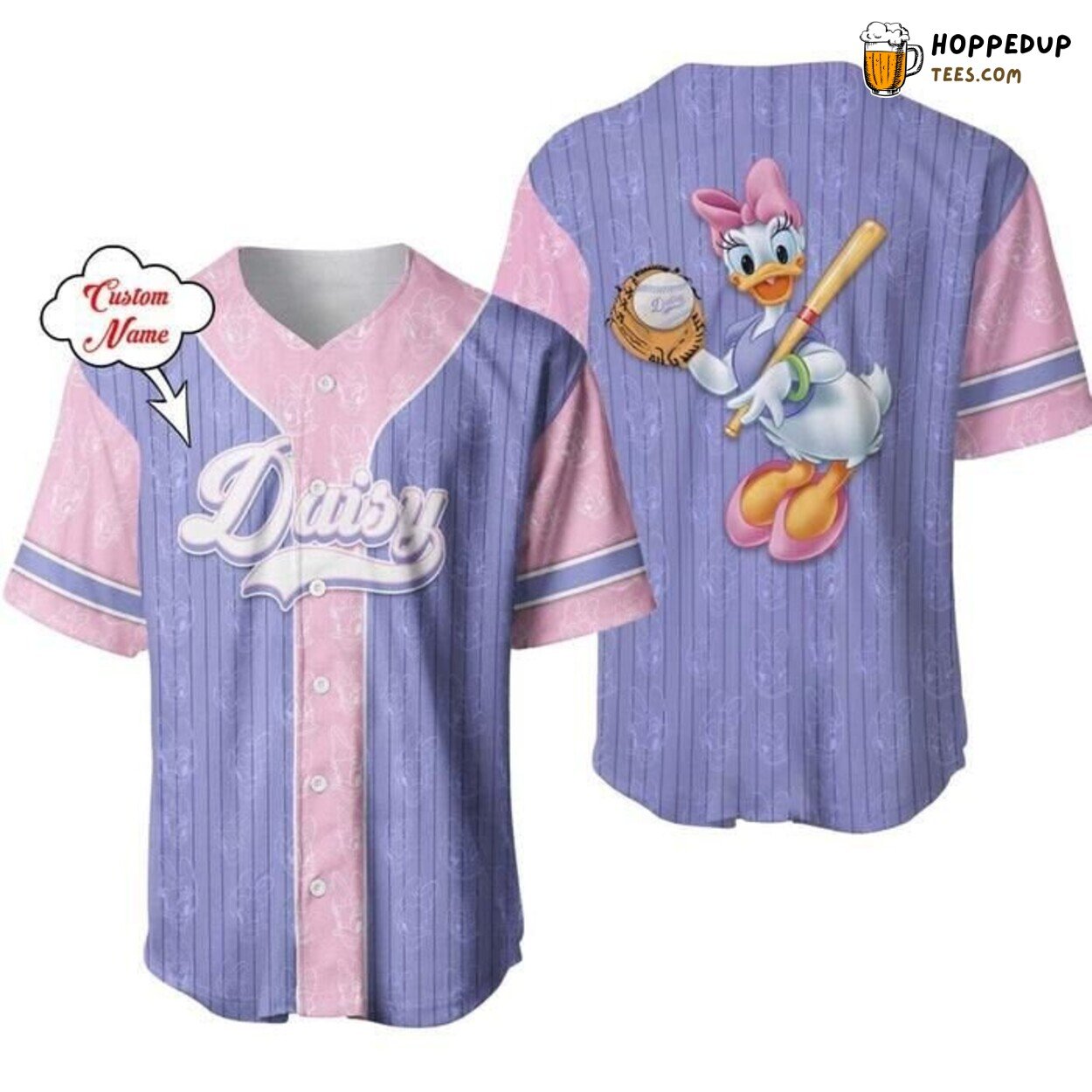 Daisy Duck Purple Pink Disney Cartoon Patterns Baseball Jersey