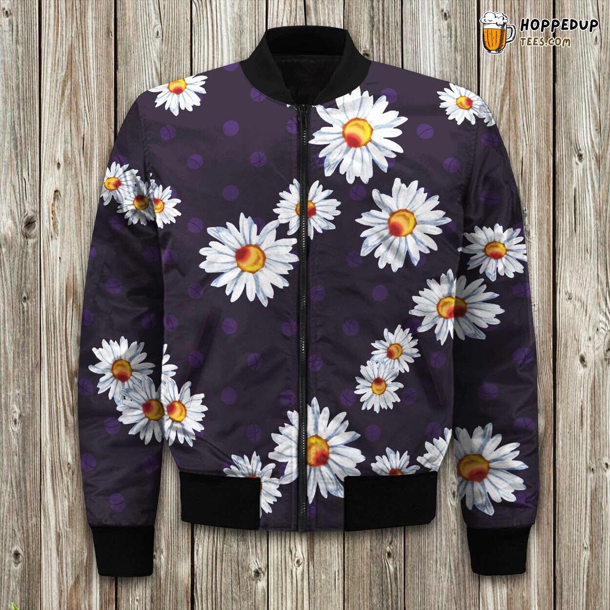 Daisy Floral Essence Winter Bomber Jacket Spring Bloom Displayed