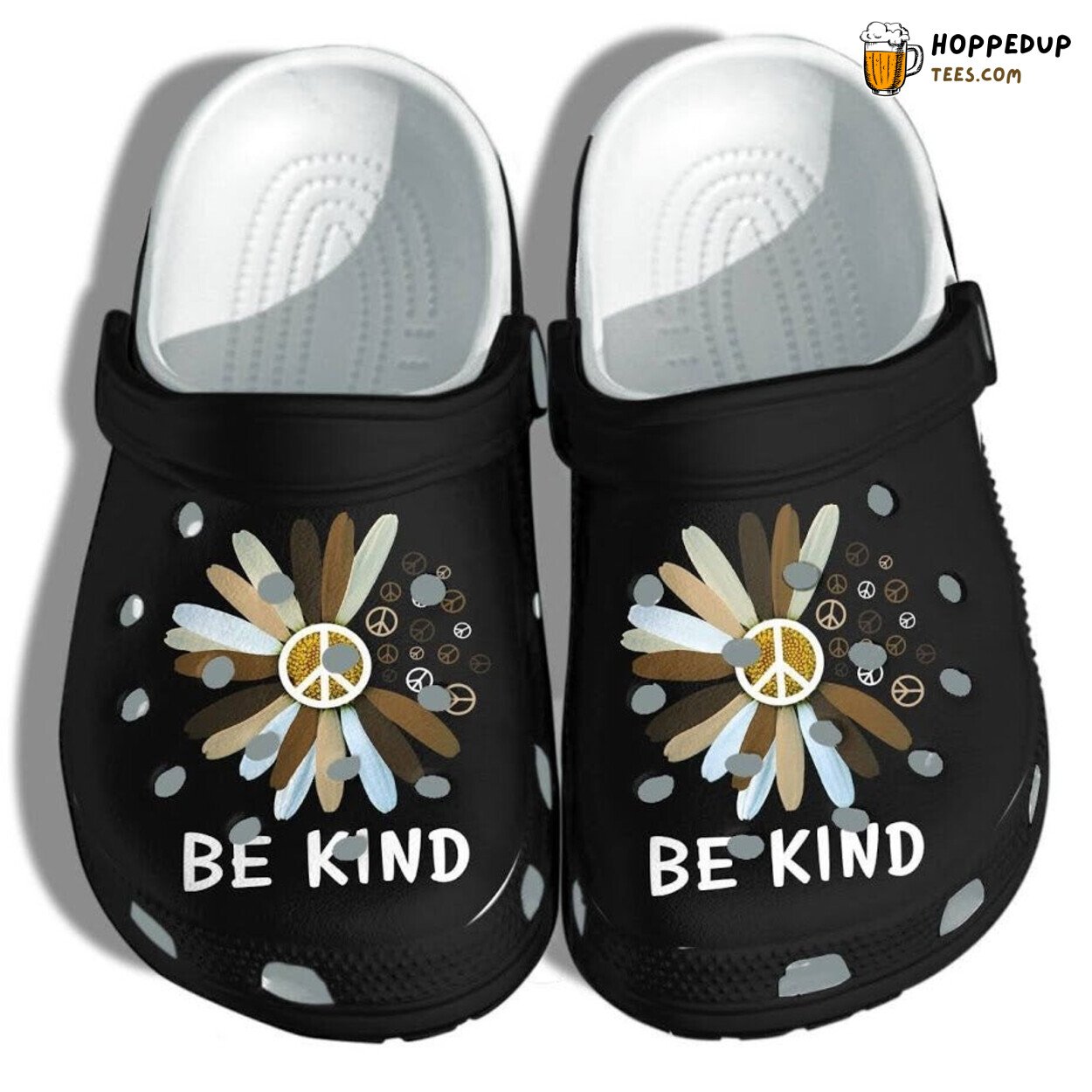 Daisy Flower Brown Be Kind Shoes Clogs Black Women Peaceful Gift Idea