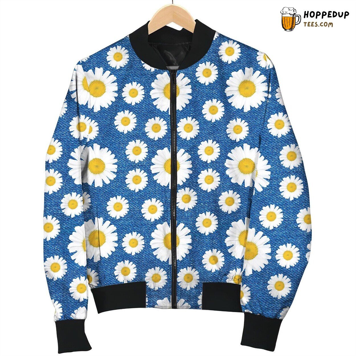 Daisy In Blue Pattern Bomber Jacket