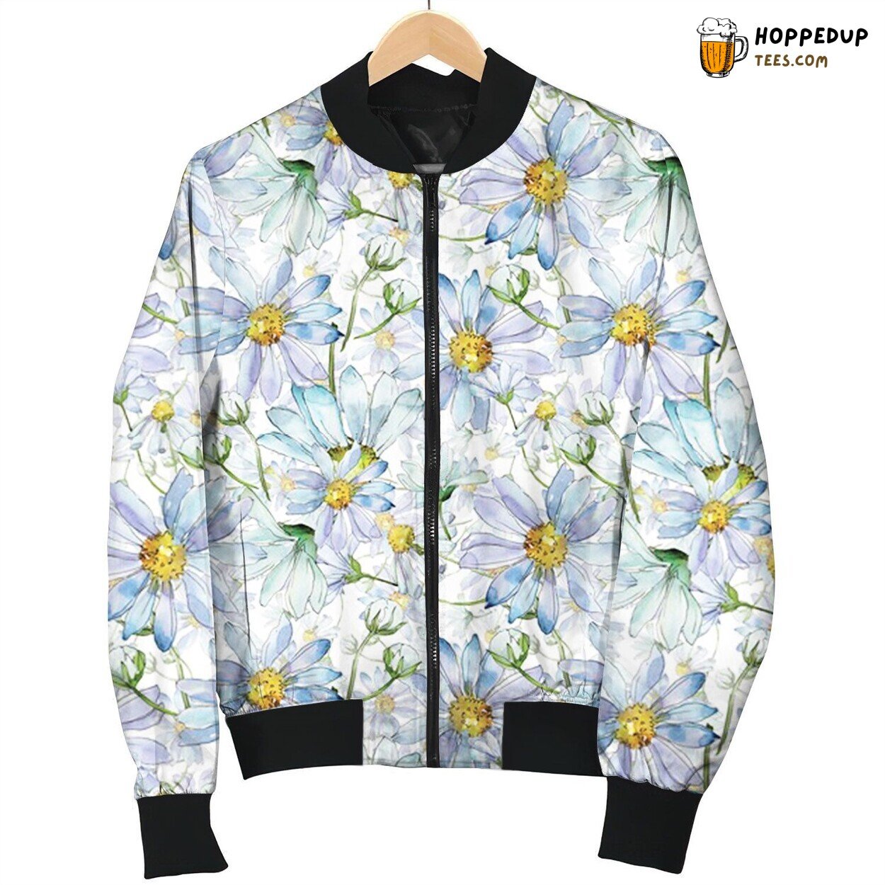 Daisy In White Background Pattern Bomber Jacket