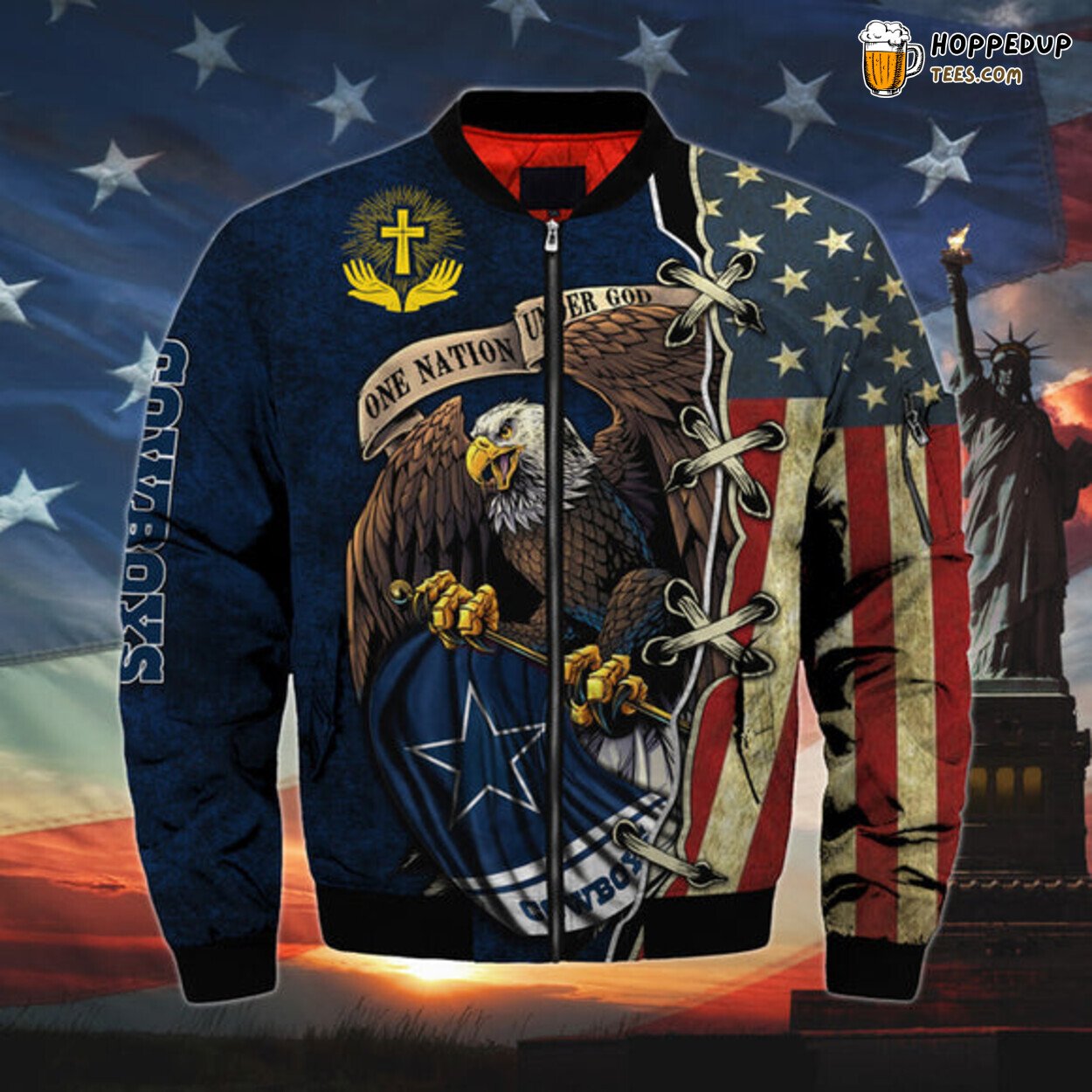 Dallas Cowboys Bomber Jacket Men One Nation Under God Sporty Edition Design