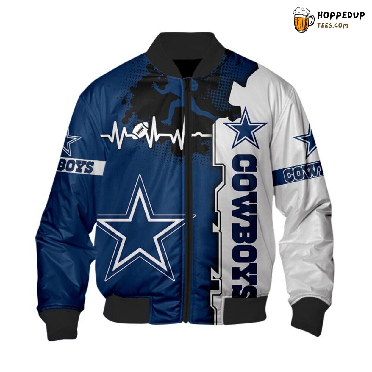 Dallas Cowboys Heart ECG Line Design Bomber Jacket Authentic Collection