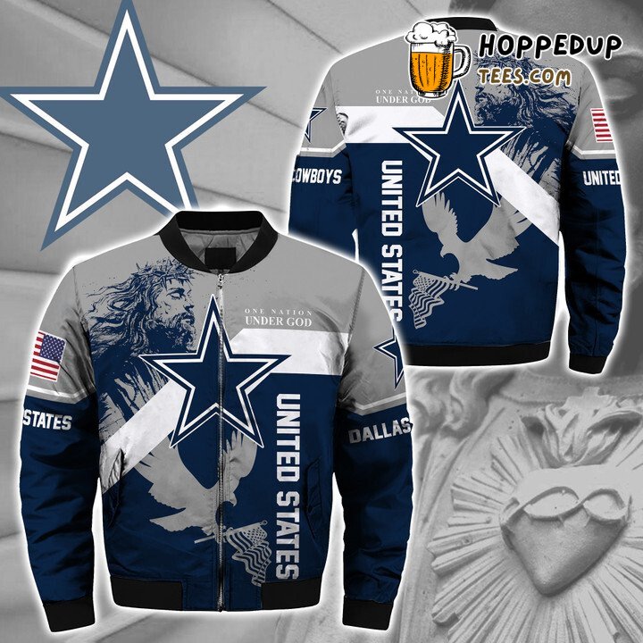 Dallas Cowboys NFL Personalized Pride Under God Bomber Jacket Fit