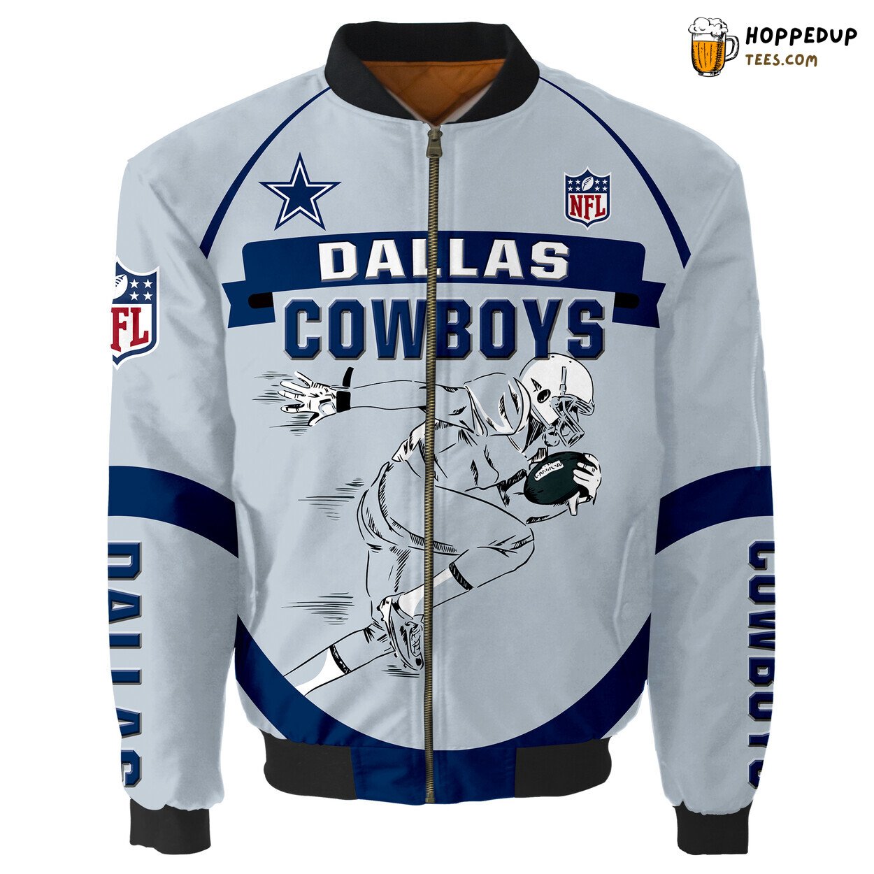Dallas Cowboys Running Men Design Bomber Jacket Fans Premium Wear