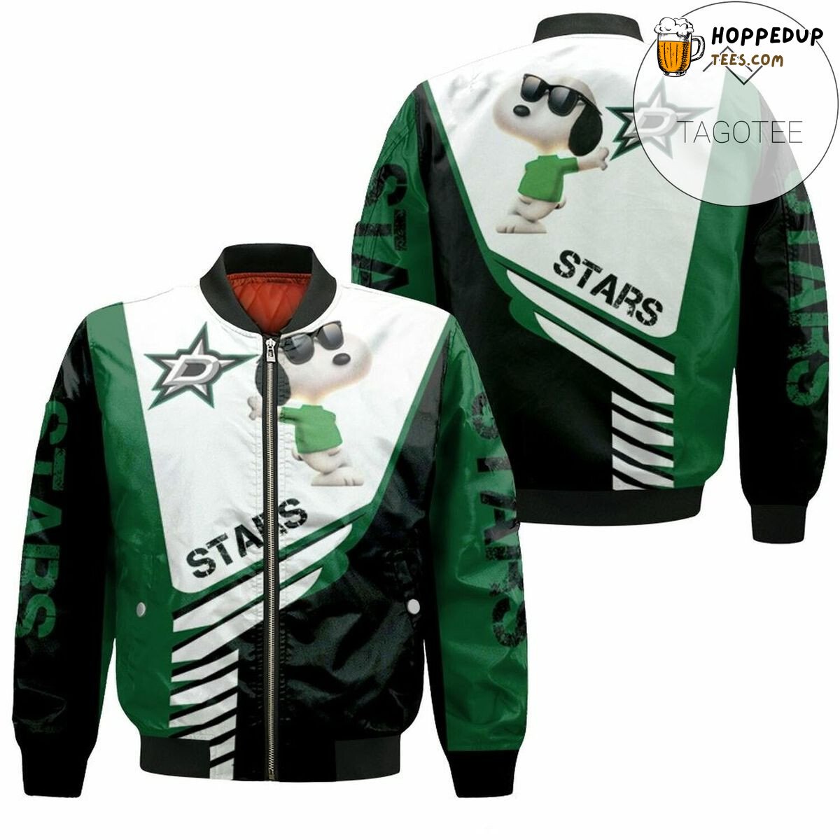 Dallas Stars NHL Snoopy Themed Loyal Fan Bomber Jacket Trim