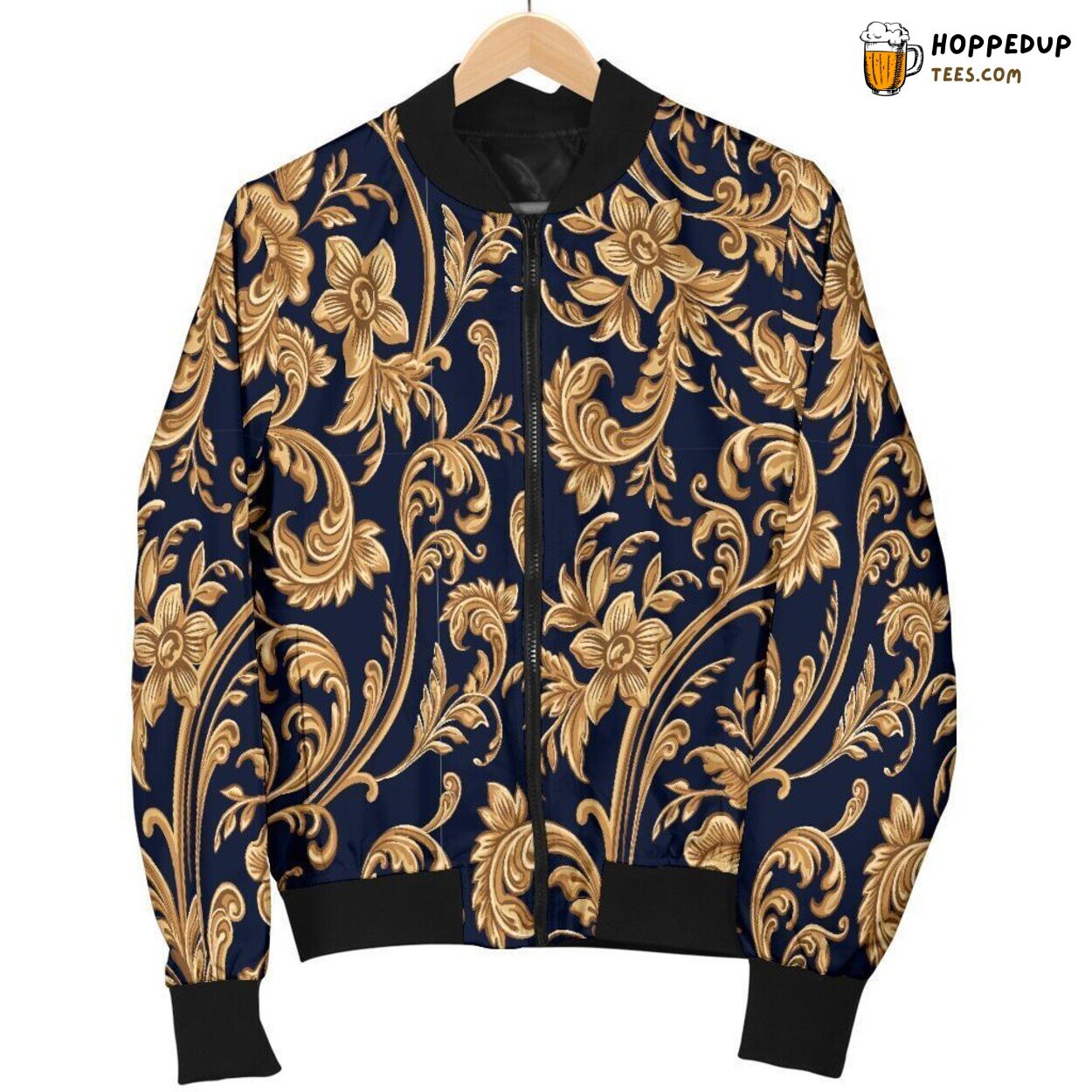 Damask Golden Elegance Bomber Jacket Men’s Classic Art Print Fashion Design