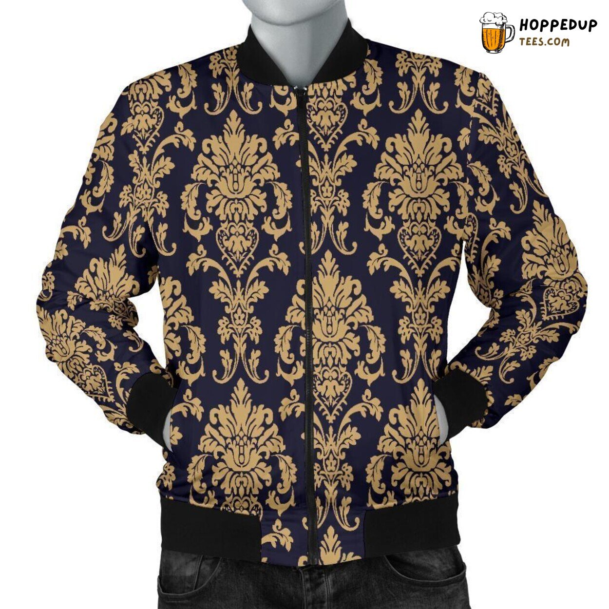 Damask Golden Grace Men’s Bomber Jacket Unique Pattern Essence Design Art