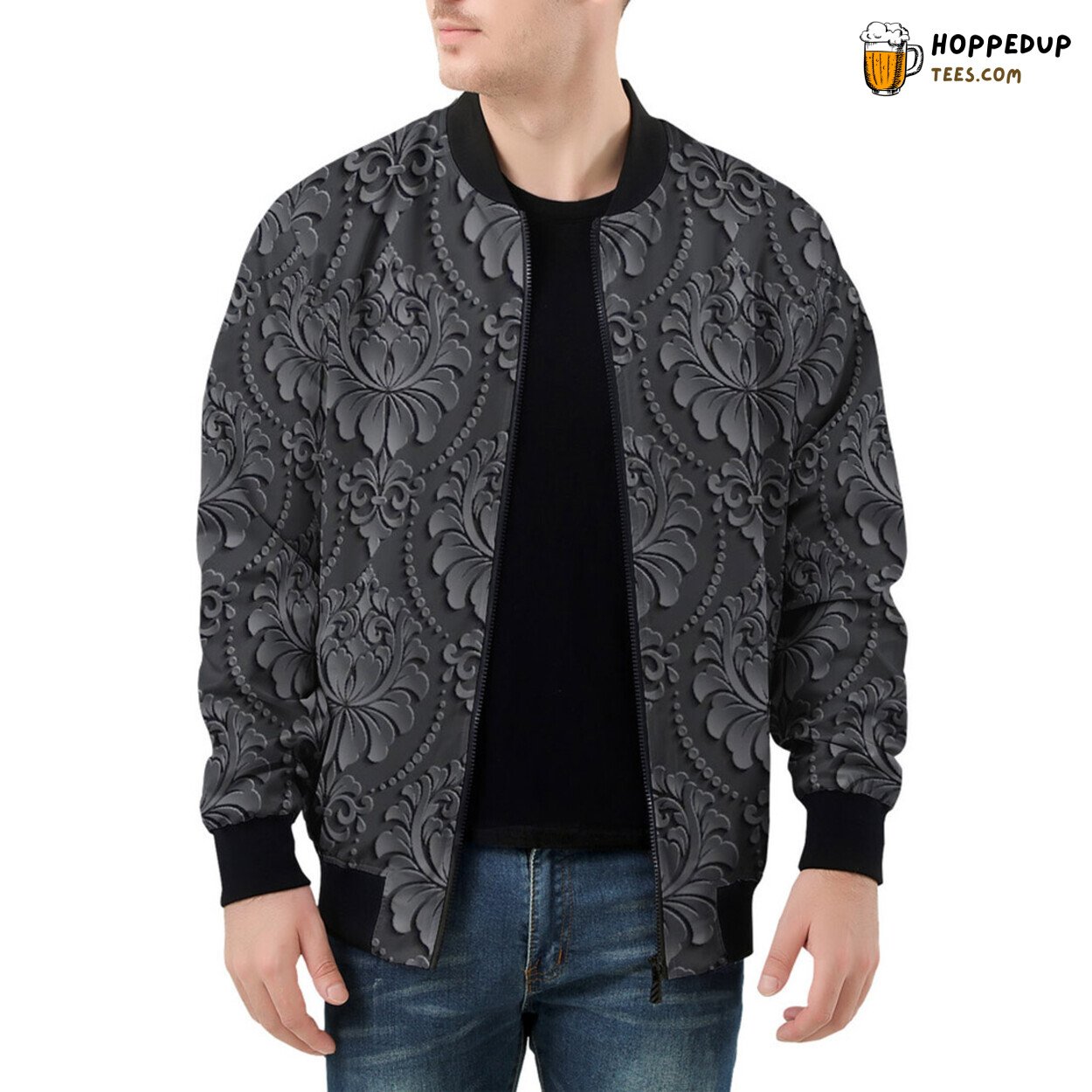Damask Patterns Exude Luxury in Men’s Bomber Jacket Design