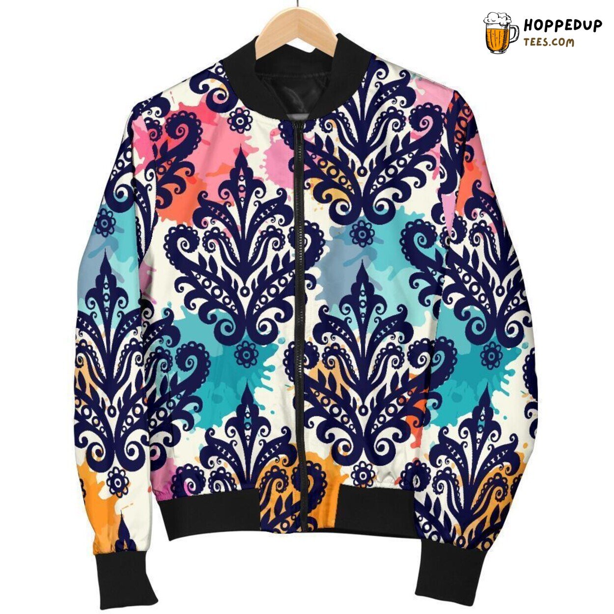Damask’s Colorful Symphony Men’s Bomber Jacket Unique Pattern Design Art
