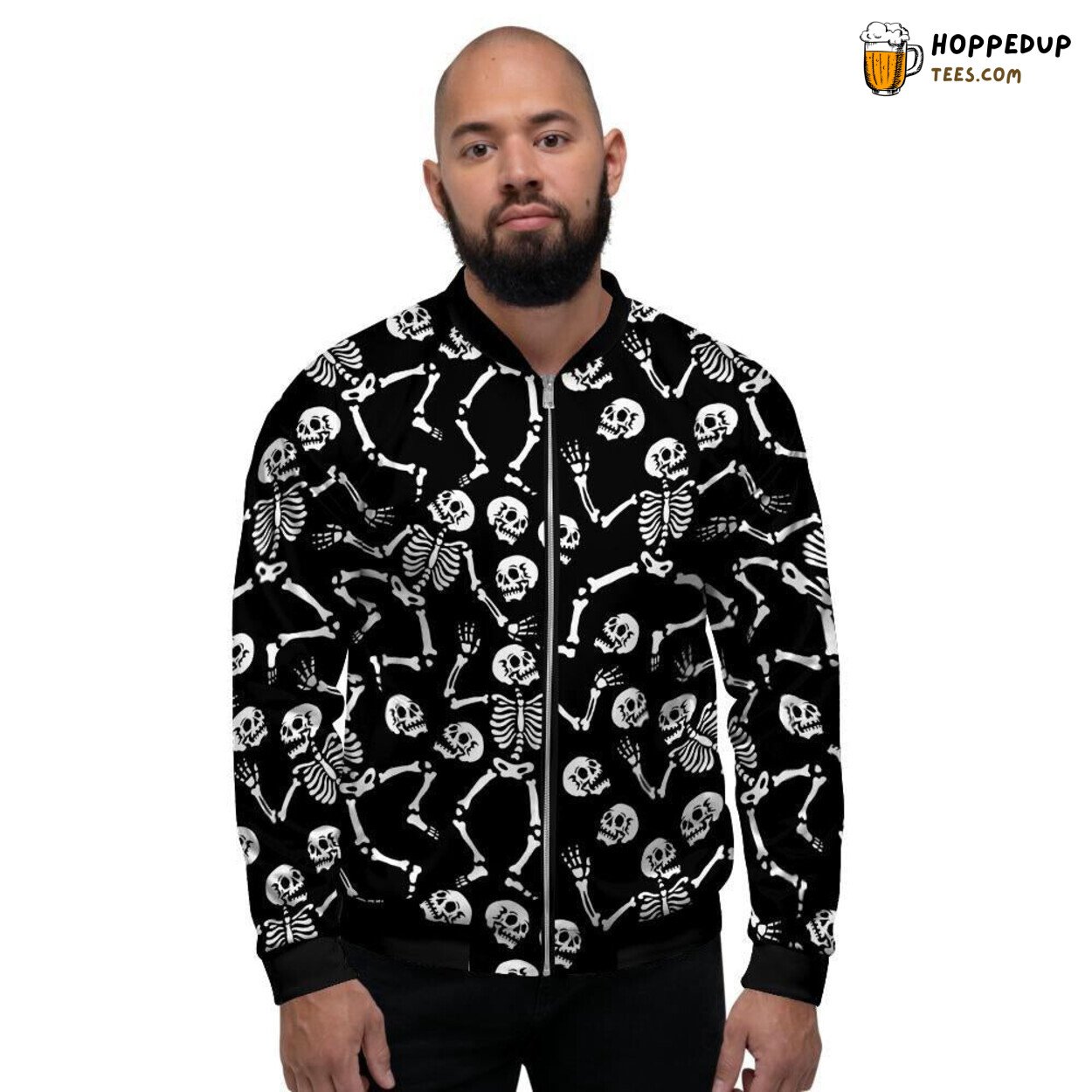 Dancing Skeleton Halloween Theme Men’s Bomber Jacket Spooky Celebration Design