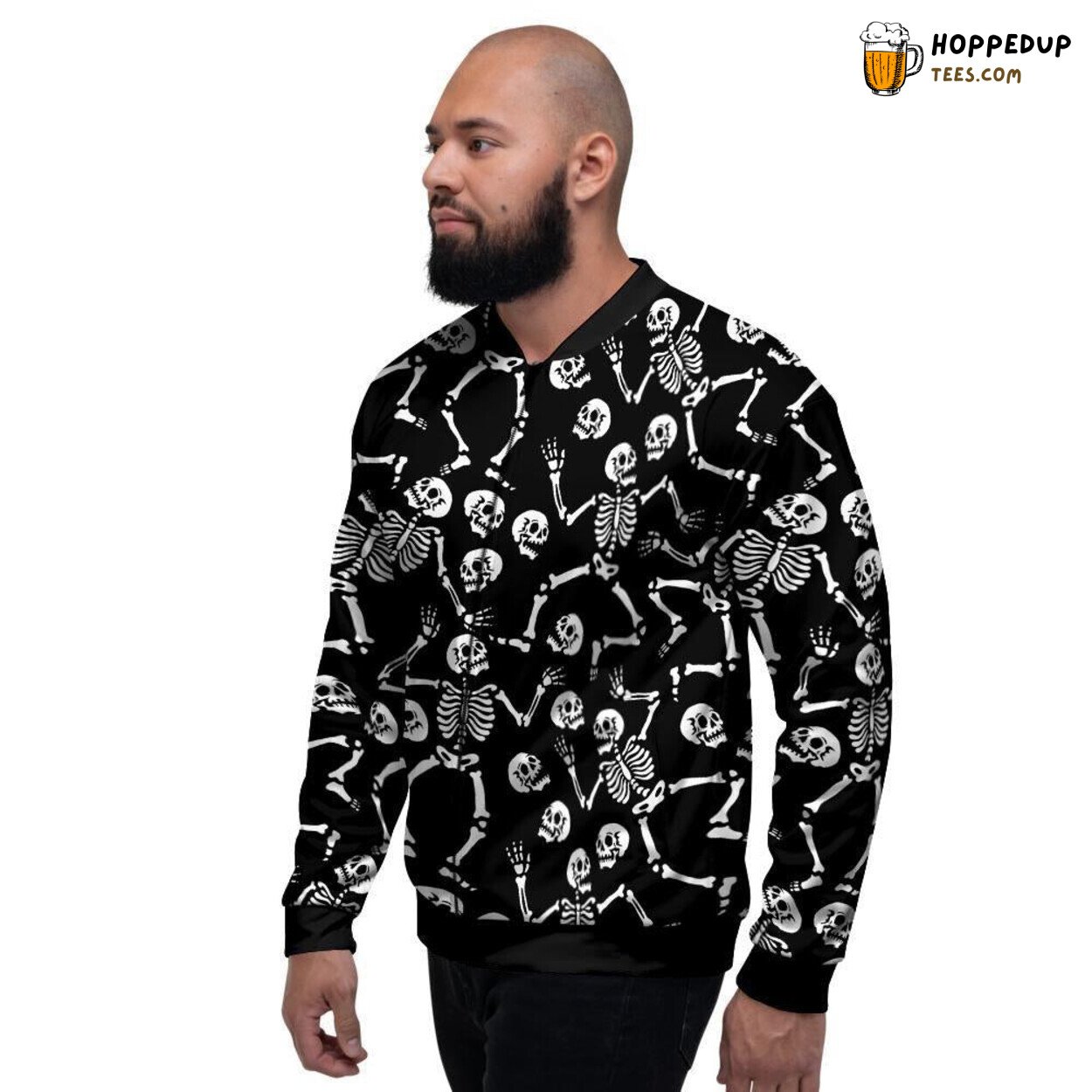 Dancing Skeleton Halloween Theme Men’s Bomber Jacket Spooky Celebration Design