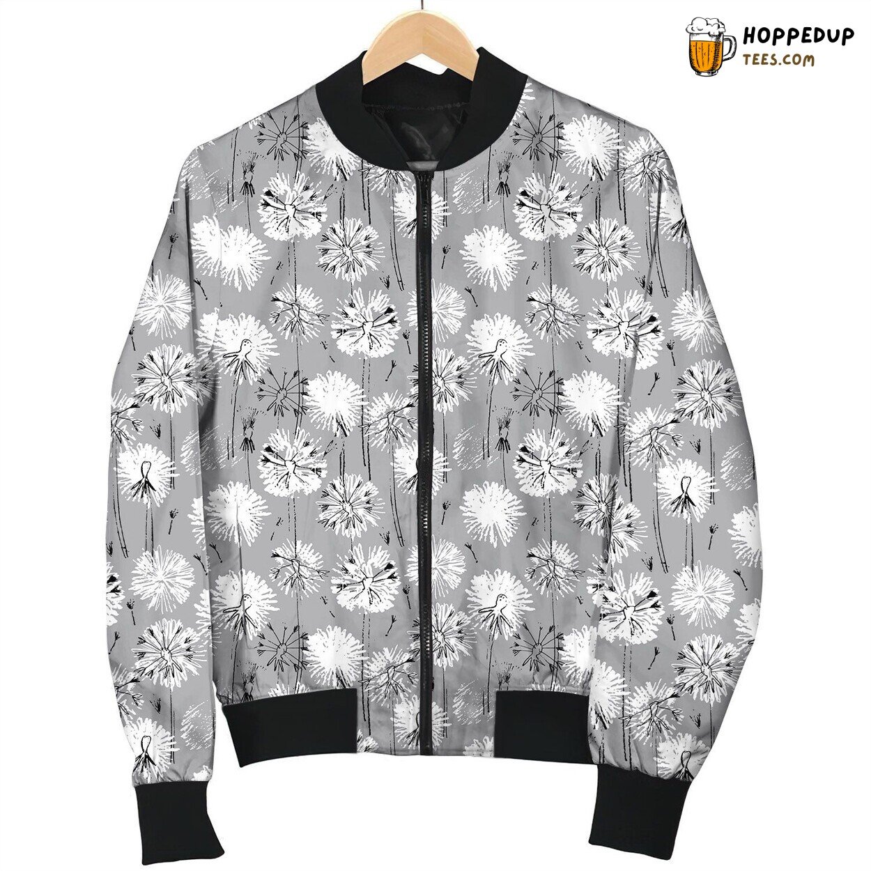 Dandelion Drawing In Grey Bomber Jacket