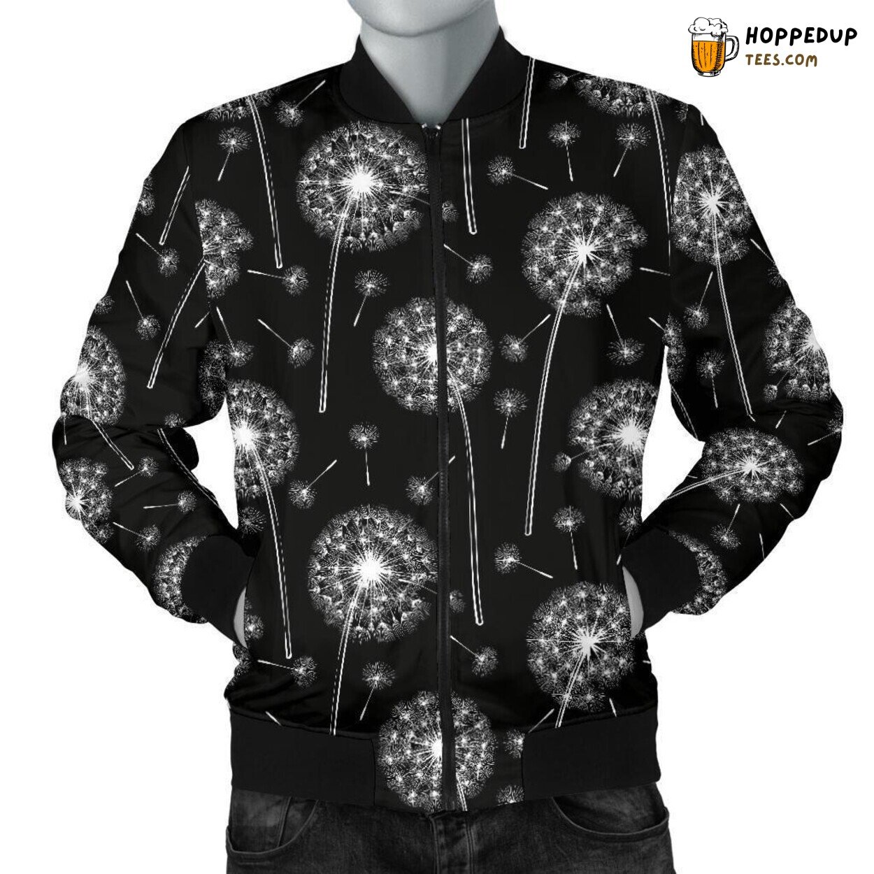 Dandelion’s Midnight Shade Men’s Bomber Jacket Unique Pattern Design Art