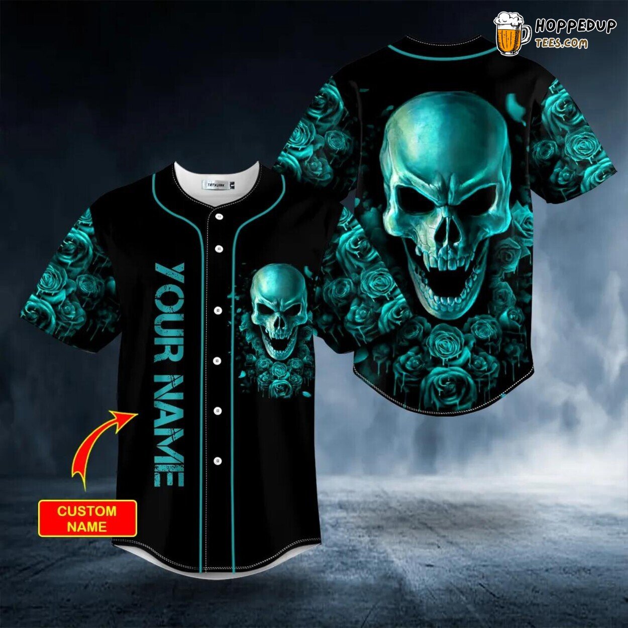 Dark Aquamarine Roses Sugar Skull Baseball Jersey Unique Custom Edition