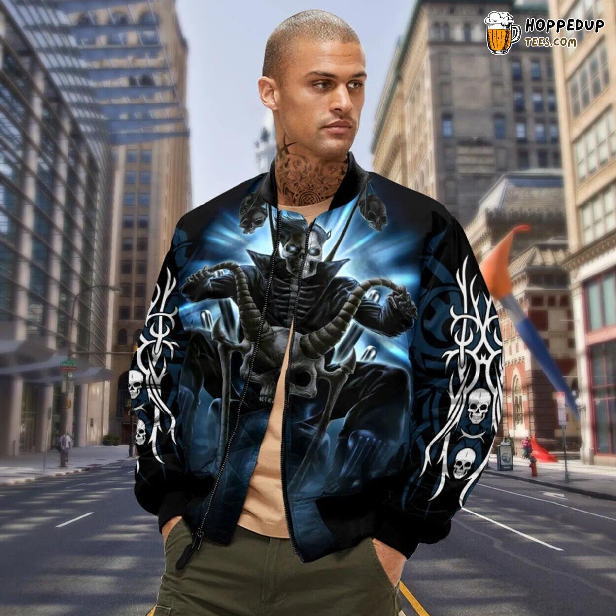 Dark Biker Hunter Skull Exclusive Bomber Jacket 3D Print Viking Graphic Tees