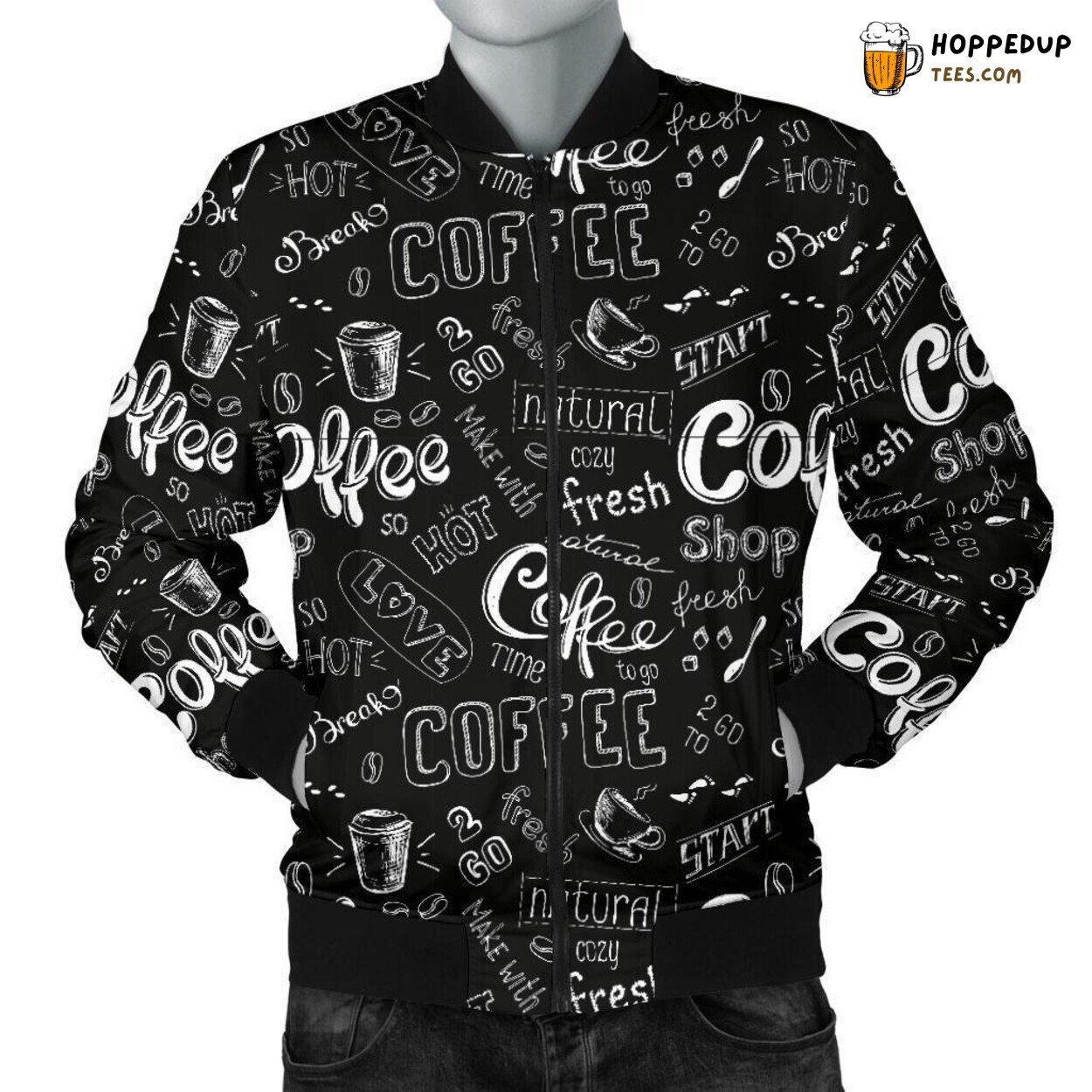 Dark Black Coffee Men’s Bomber Jacket Unique Pattern Essence Design Tribute