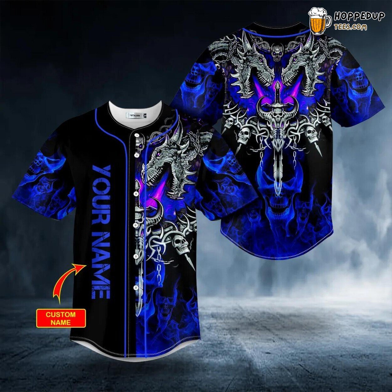 Dark Blue Dragon Skull Sword Baseball Jersey Skull Viking 3D Print Clothing Dark Blue Dragon Skull Sword Baseball Jersey Skull Viking 3D Print Clothing