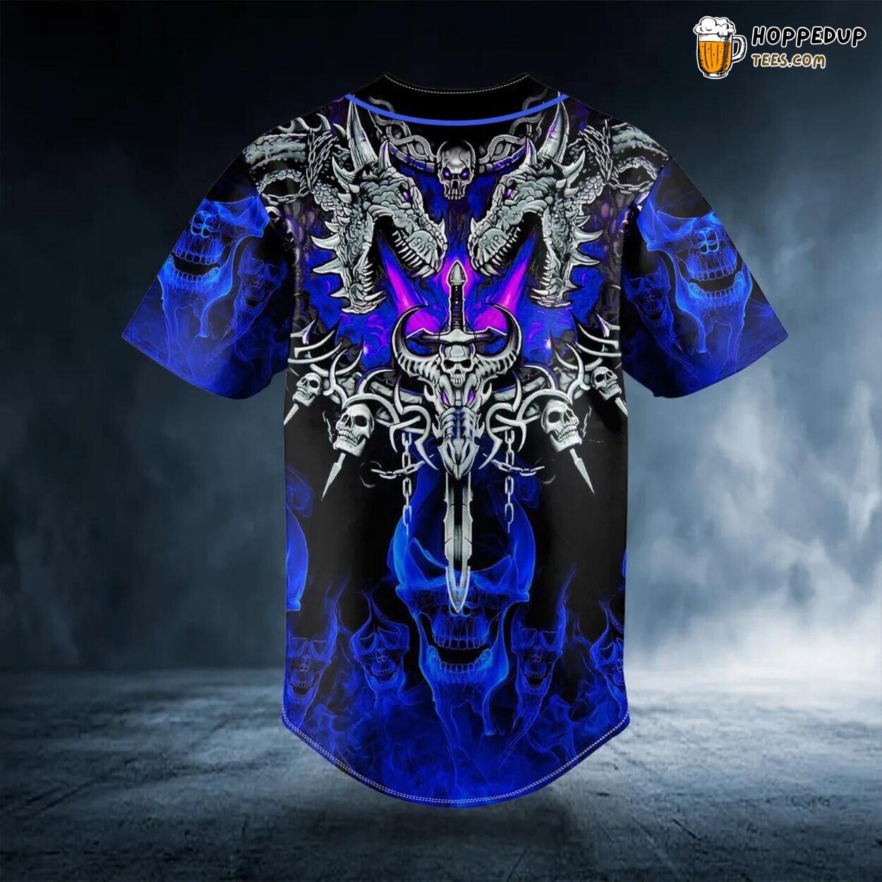 Dark Blue Dragon Skull Sword Baseball Jersey Skull Viking 3D Print Clothing