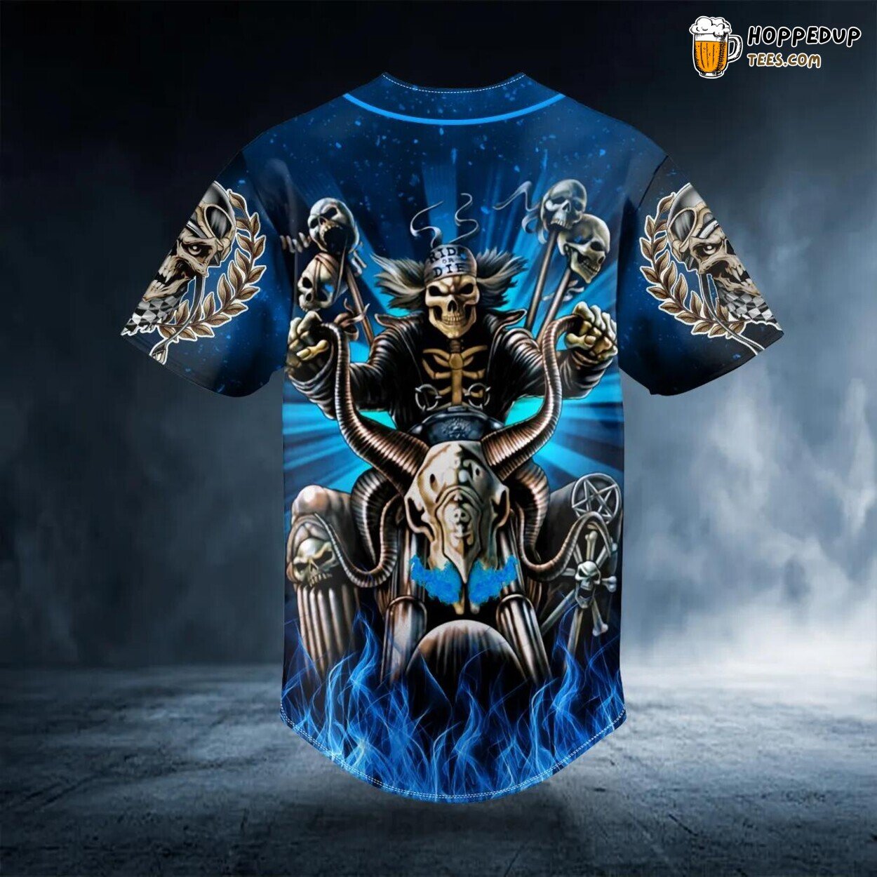 Dark Blue Hunt Ghost Skull Baseball Jersey Graphic Tees 3D Print Special