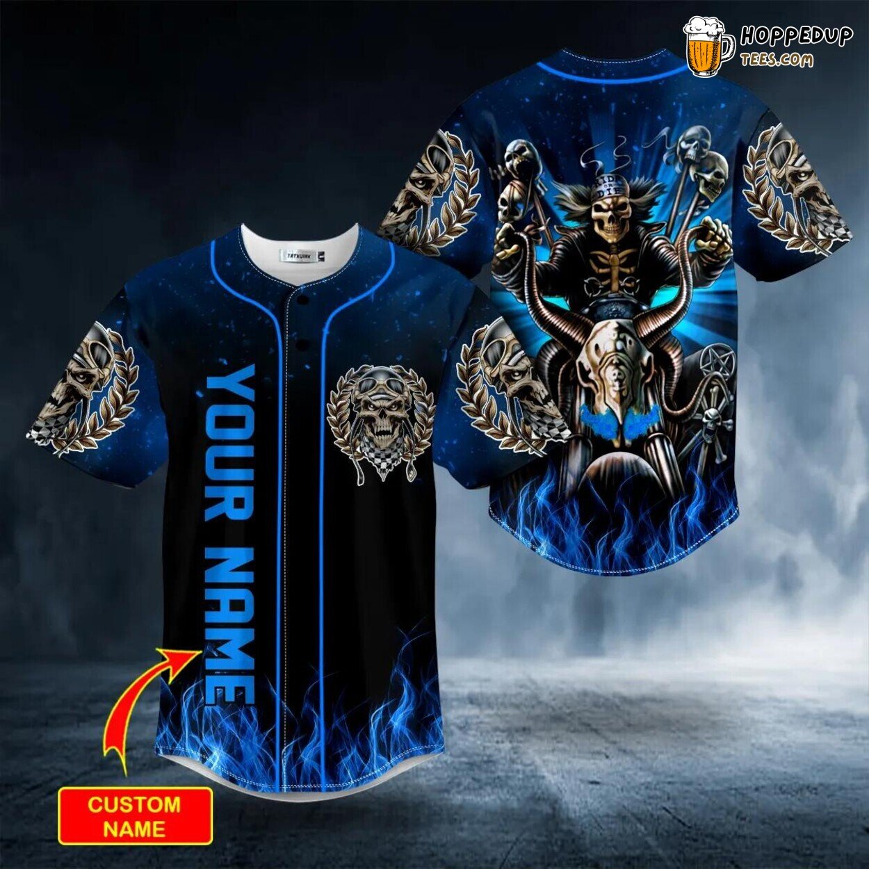 Dark Blue Hunt Ghost Skull Tailored Baseball Jersey Personalized