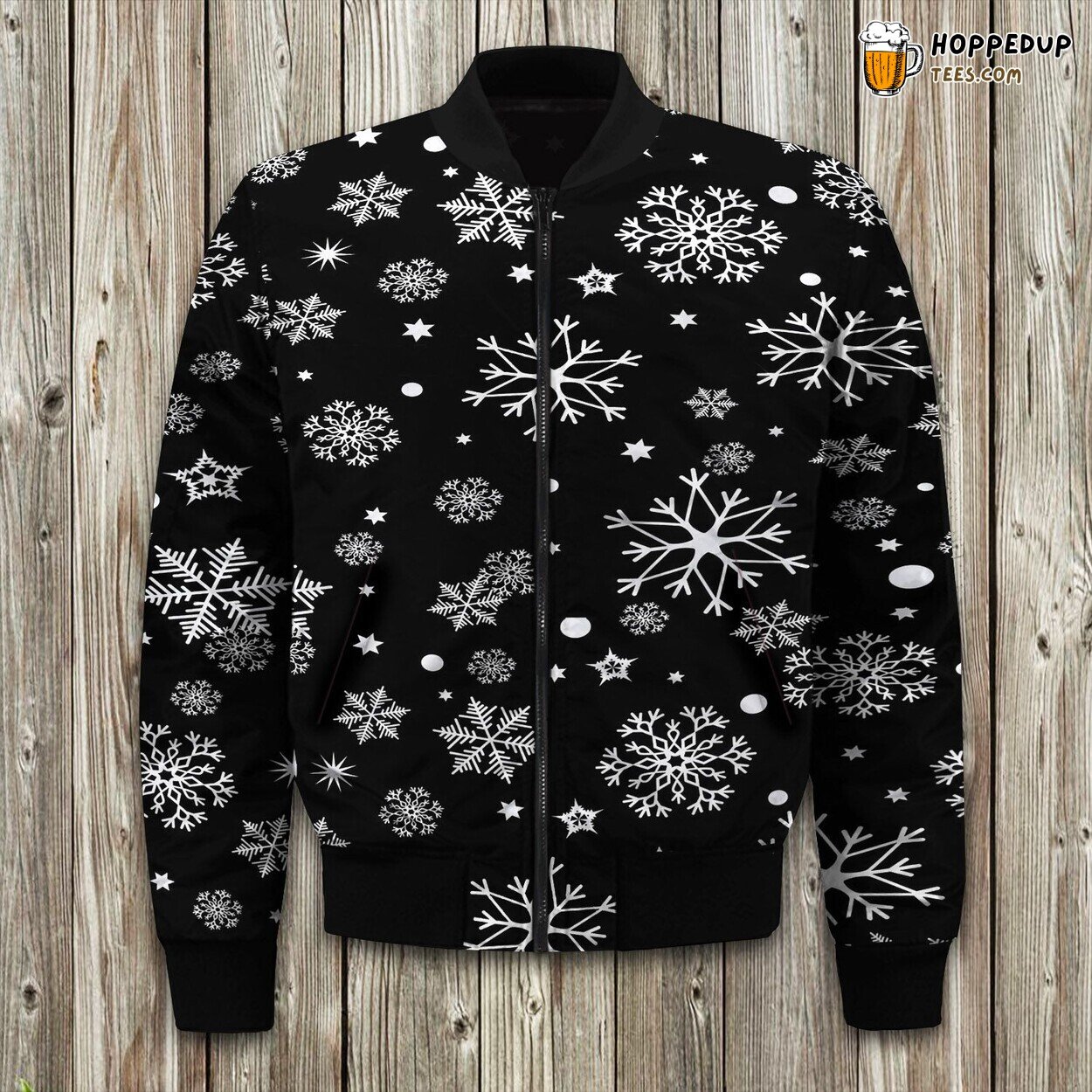 Dark Crystal Snowflake Winter Bomber Jacket Tailored Unique Elegance Design