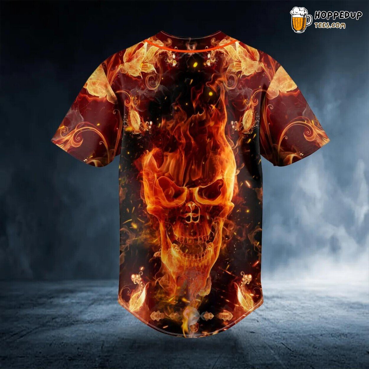 Dark Fire Skull Design Baseball Jersey Graphic Tees 3D Print Special Design