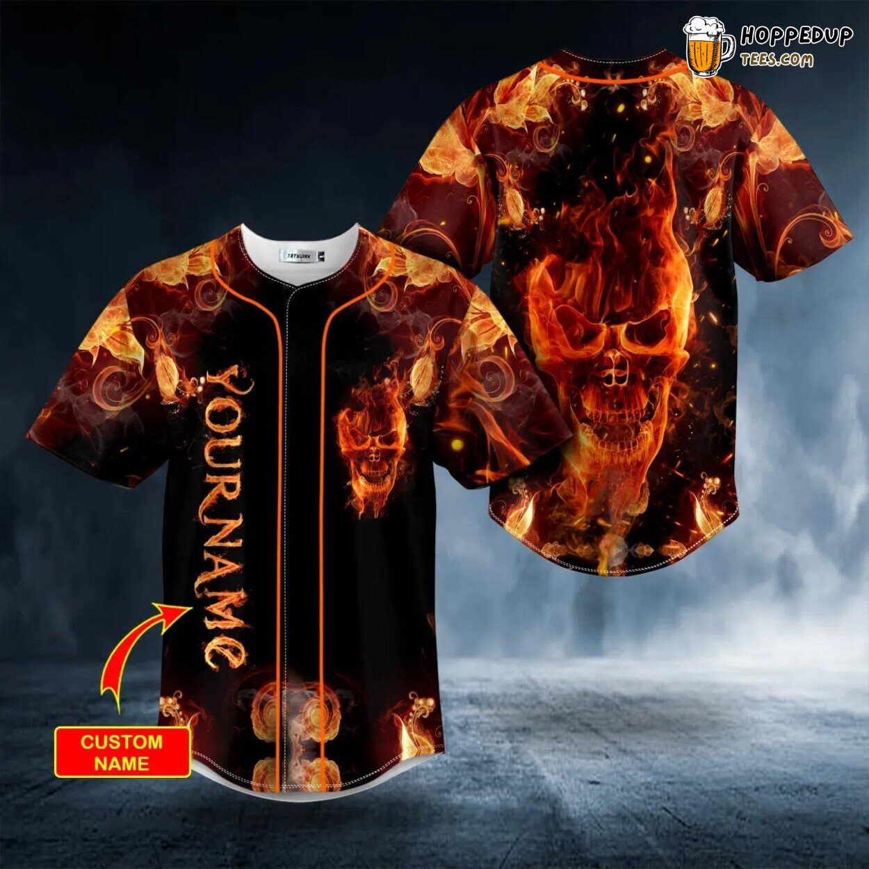 Dark Fire Skull Design Baseball Jersey Graphic Tees 3D Print Special Design