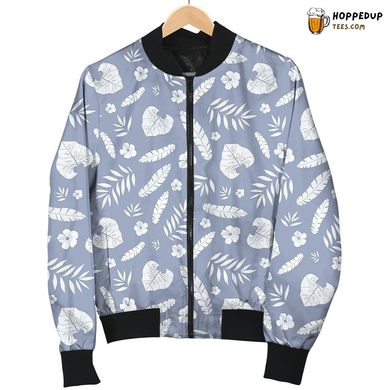 Dark Grey Tropical Summer Hawaiian Seamless Bomber Jacket