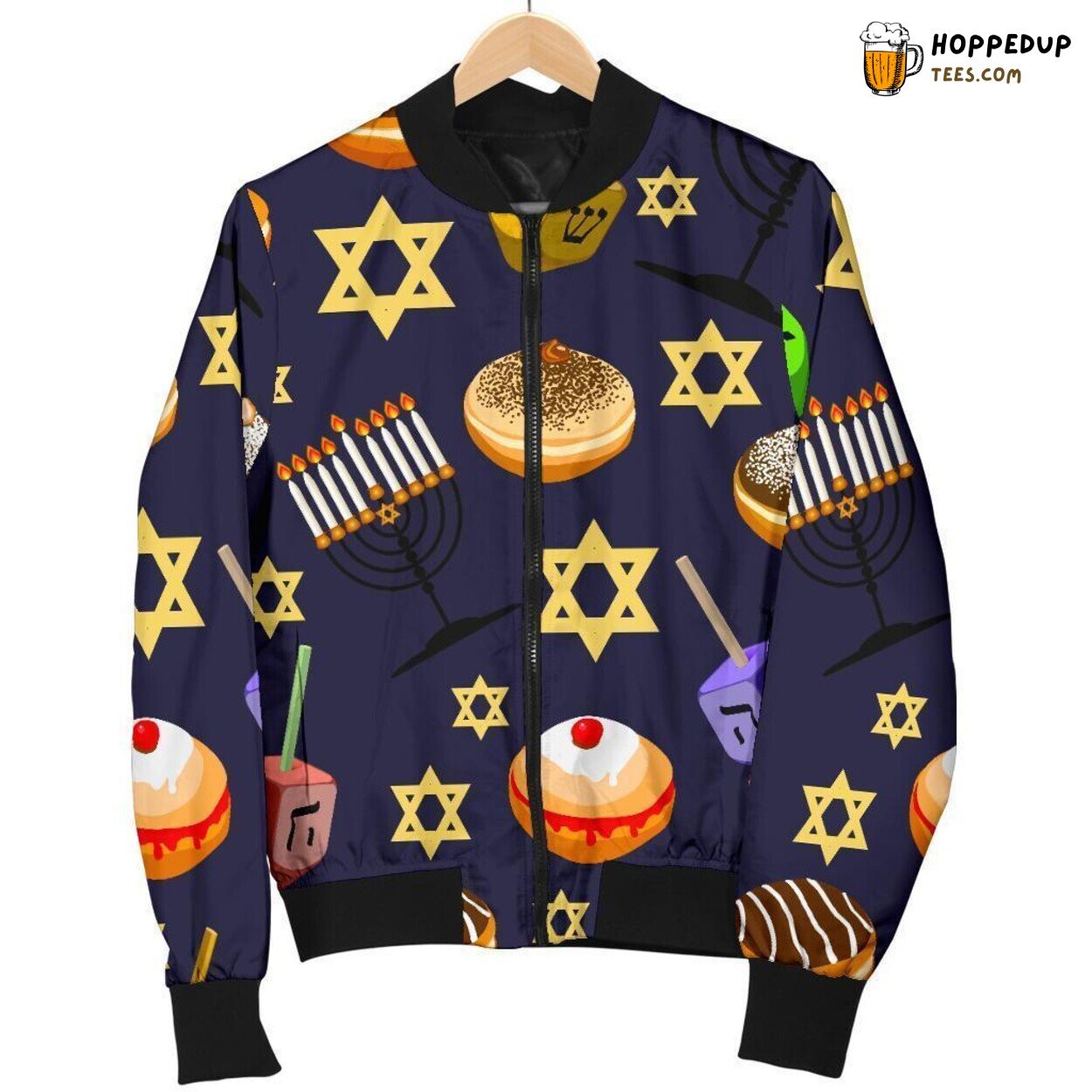 Dark Hanukkah Visions Men’s Bomber Jacket Unique Design Pattern Display
