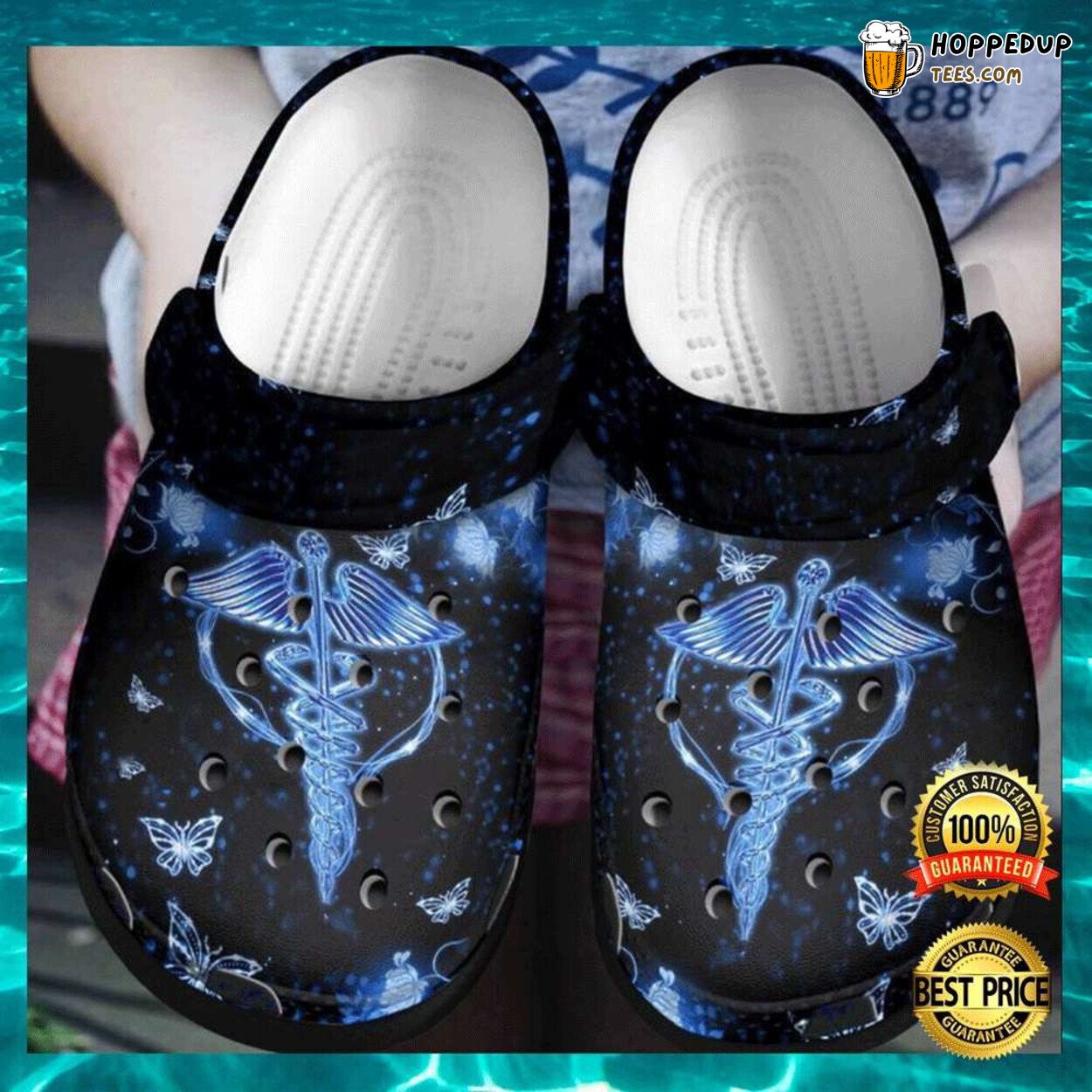 Dark Nurse Symbol Butterflies Theme Comfortable Clogs Healthcare Shoes