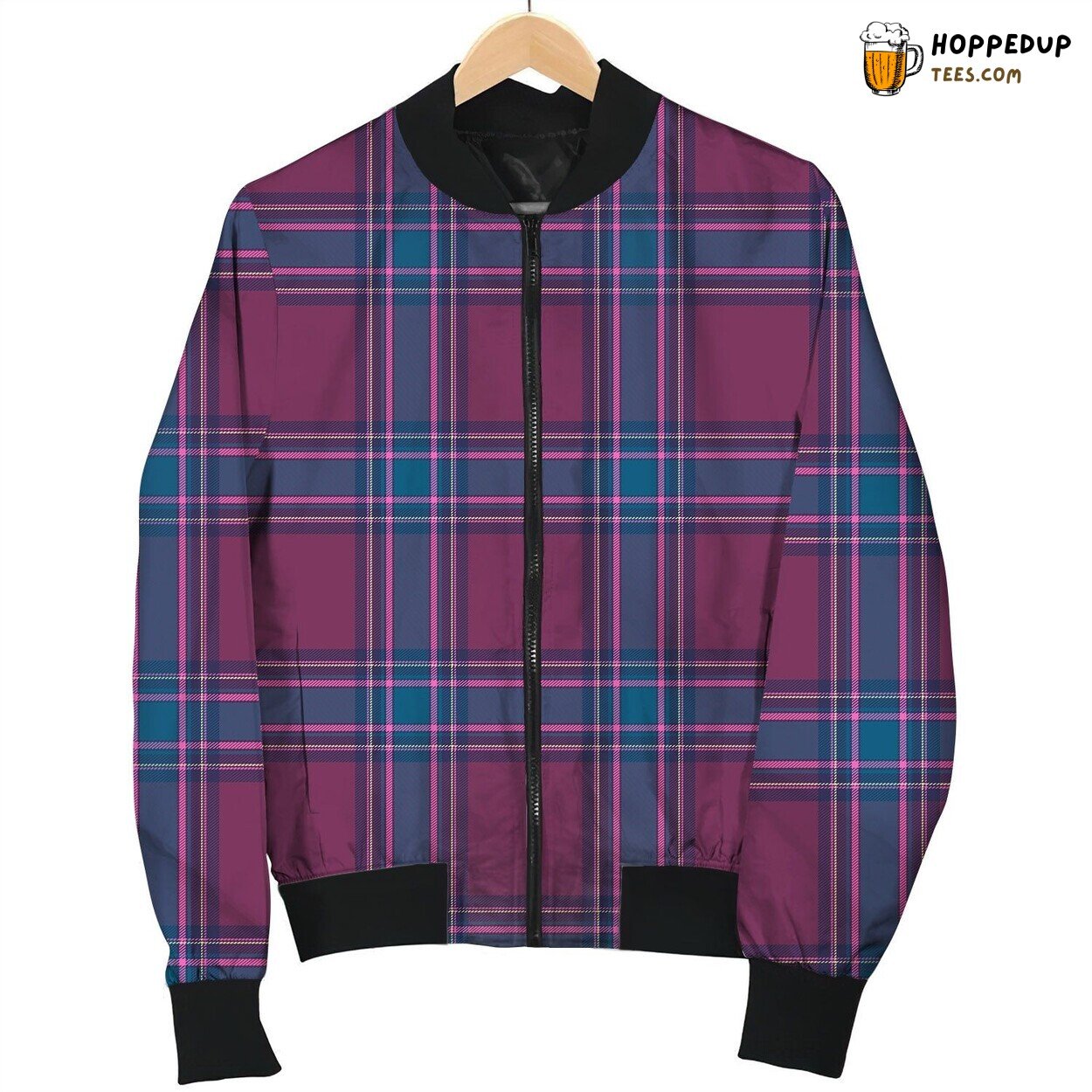 Dark Purple Tartan Bomber Jacket
