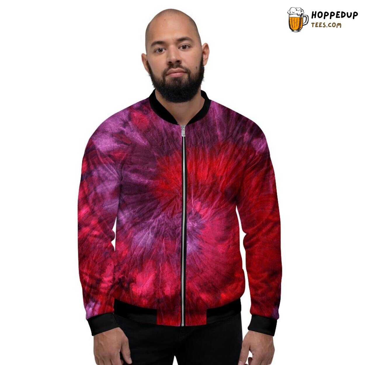 Dark Red Mesmerizing Tie Dye Pattern Men’s Bomber Jacket Vibrant Art Display