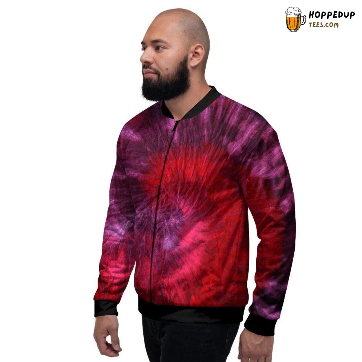 Dark Red Mesmerizing Tie Dye Pattern Men’s Bomber Jacket Vibrant Art Display