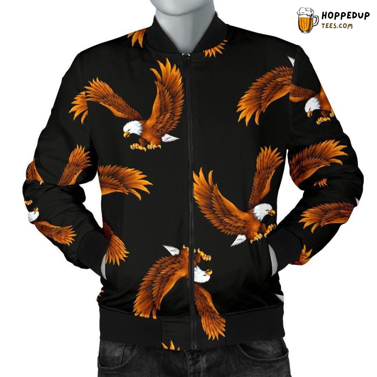 Dark Shade Majestic Eagle Men’s Bomber Jacket Unique Design Pattern Essence