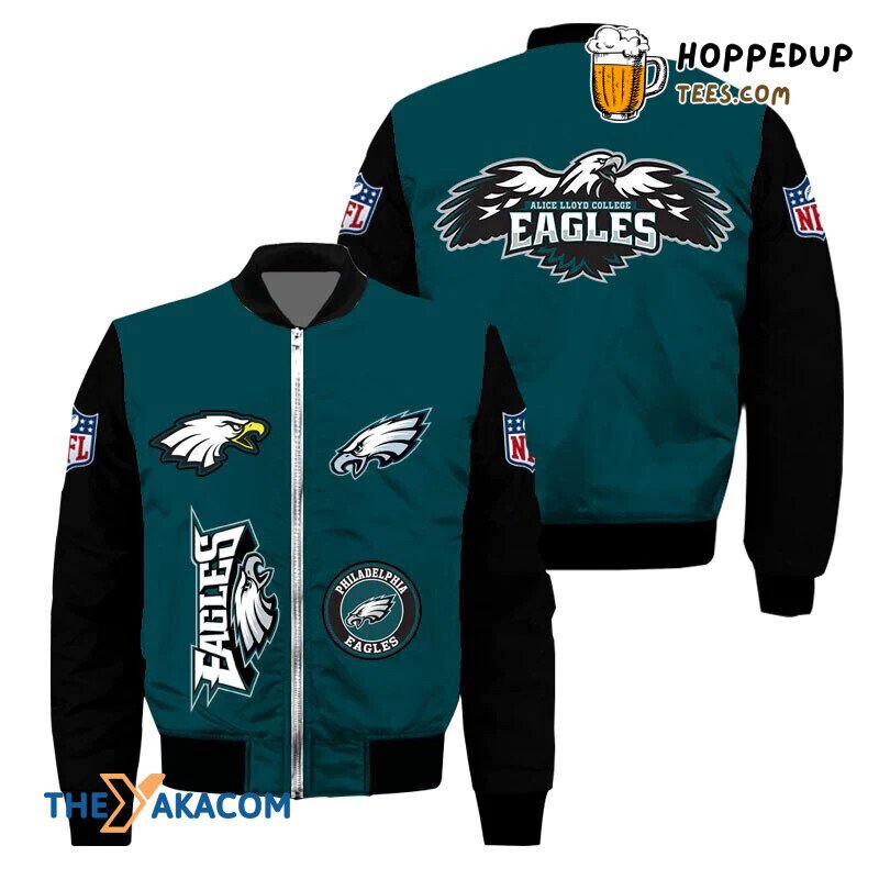 Dark Teal Black Sleeaves Eagles Super Bowl Team Bomber Jacket Christmas Gift