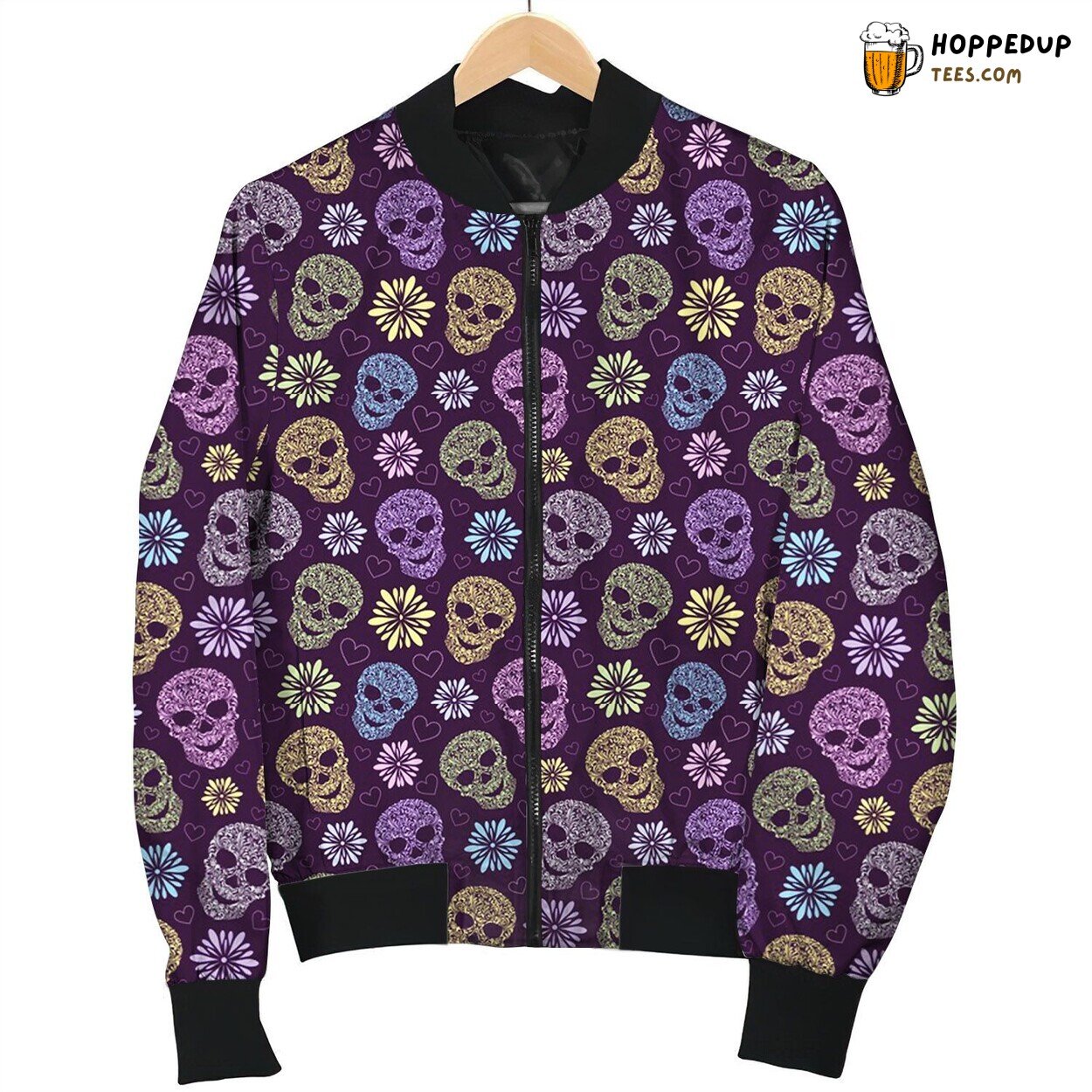 Day Of The Dead Purple Skull Bomber Jacket