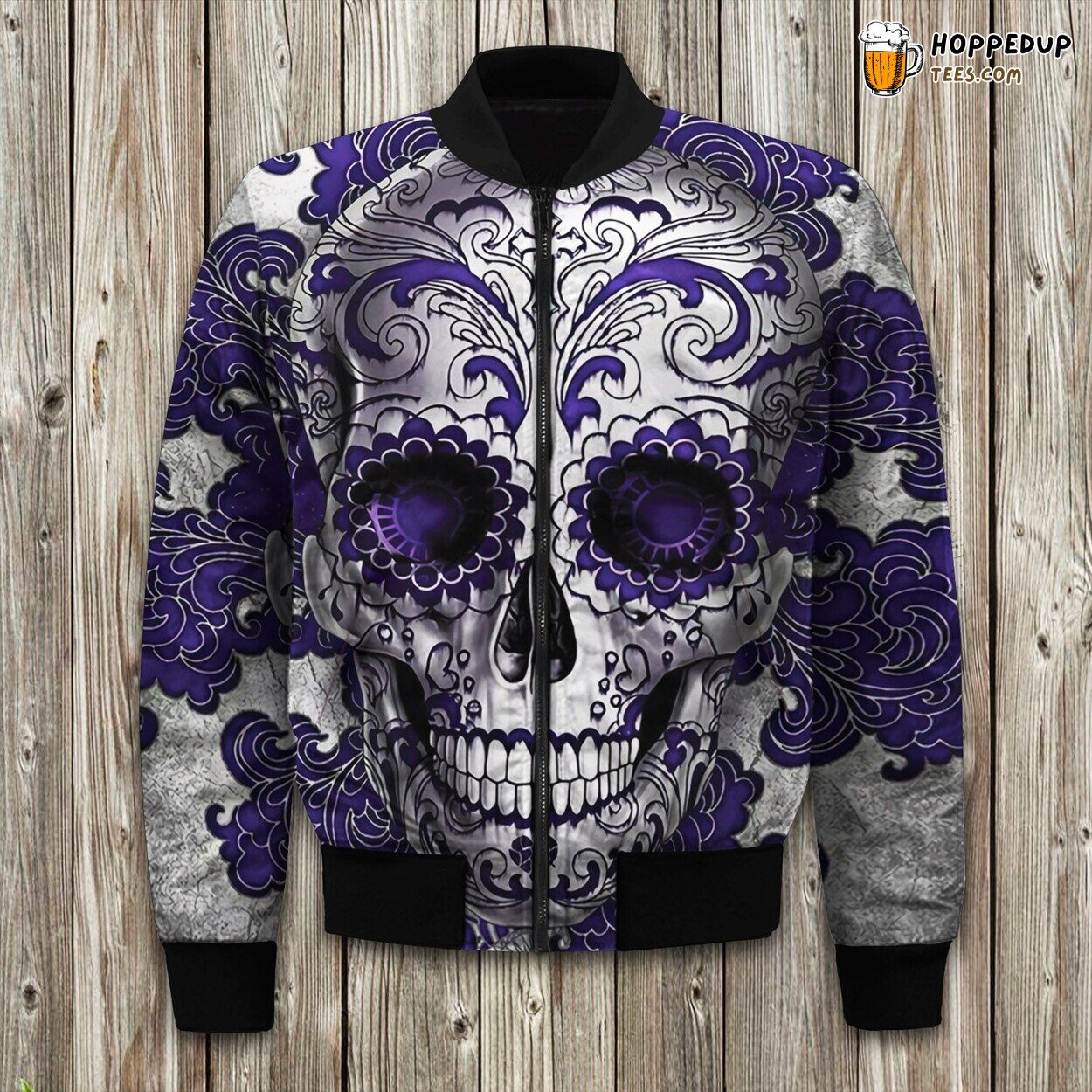 Day Of The Dead Purple Sugar Skull Bomber Jacket