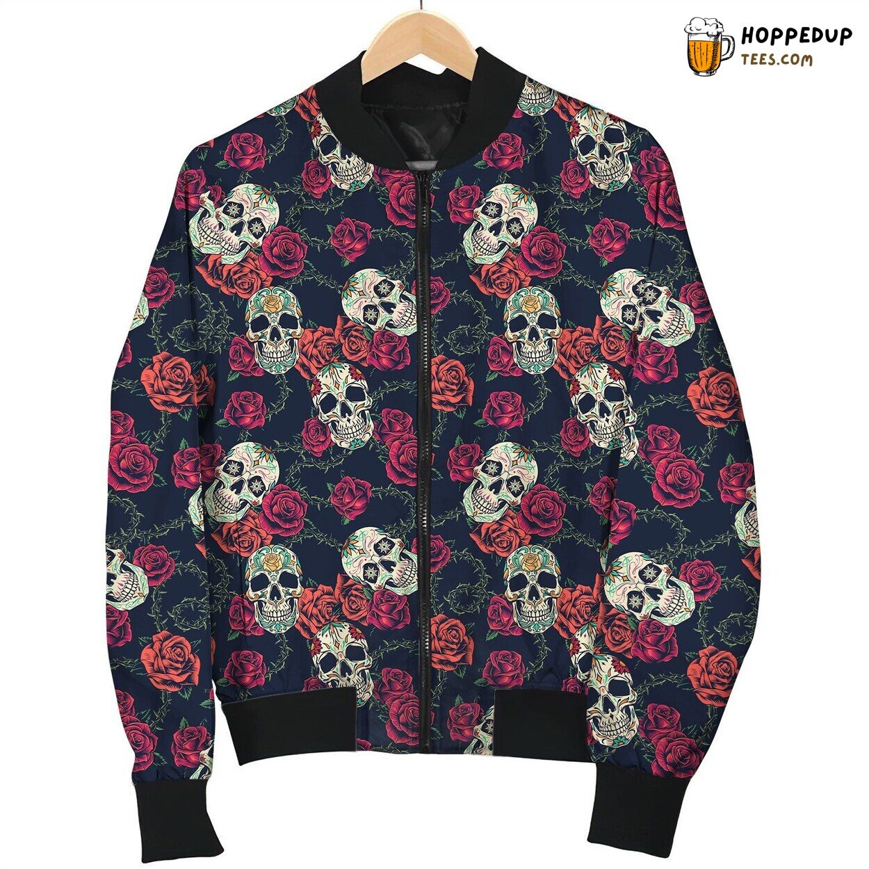 Day Of The Dead Skull And Rose Bomber Jacket