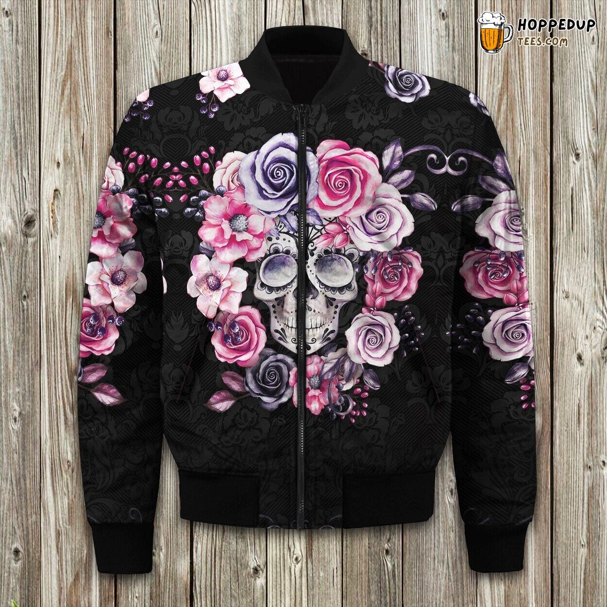 Day Of The Dead Sugar Skull And Rose Bomber Jacket