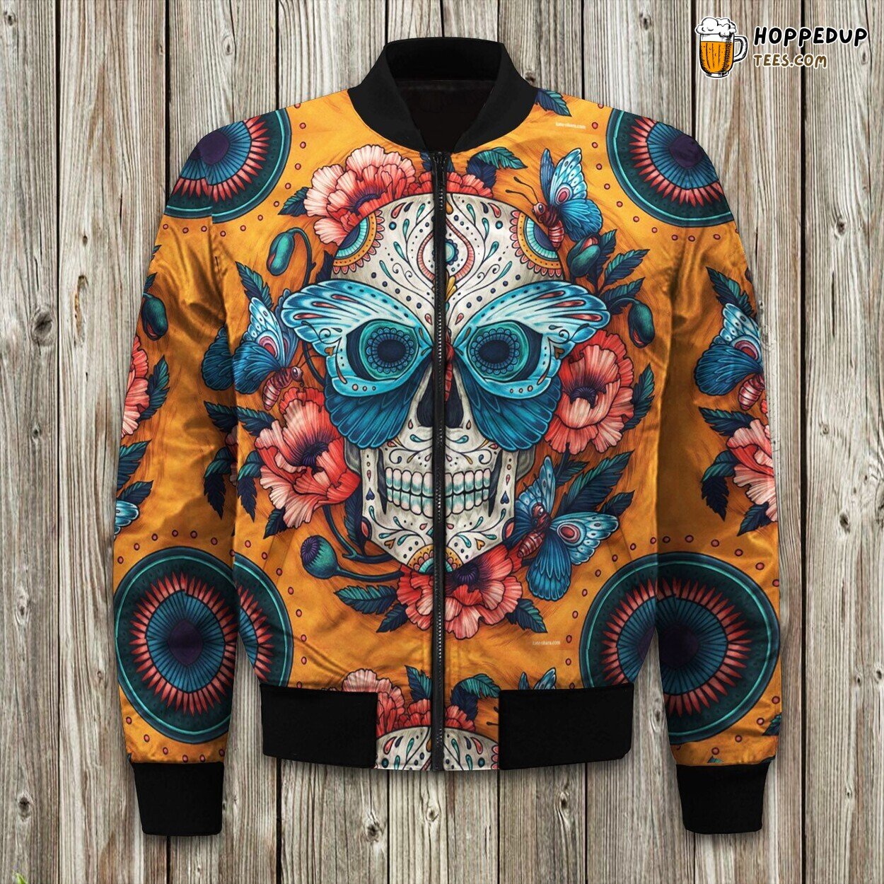 Day Of The Dead Sugar Skull Butterfly Bomber Jacket