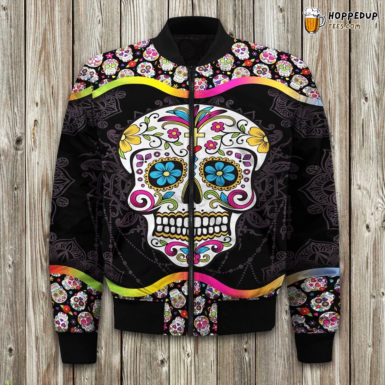 Day Of The Dead Sugar Skull Mandala Bomber Jacket