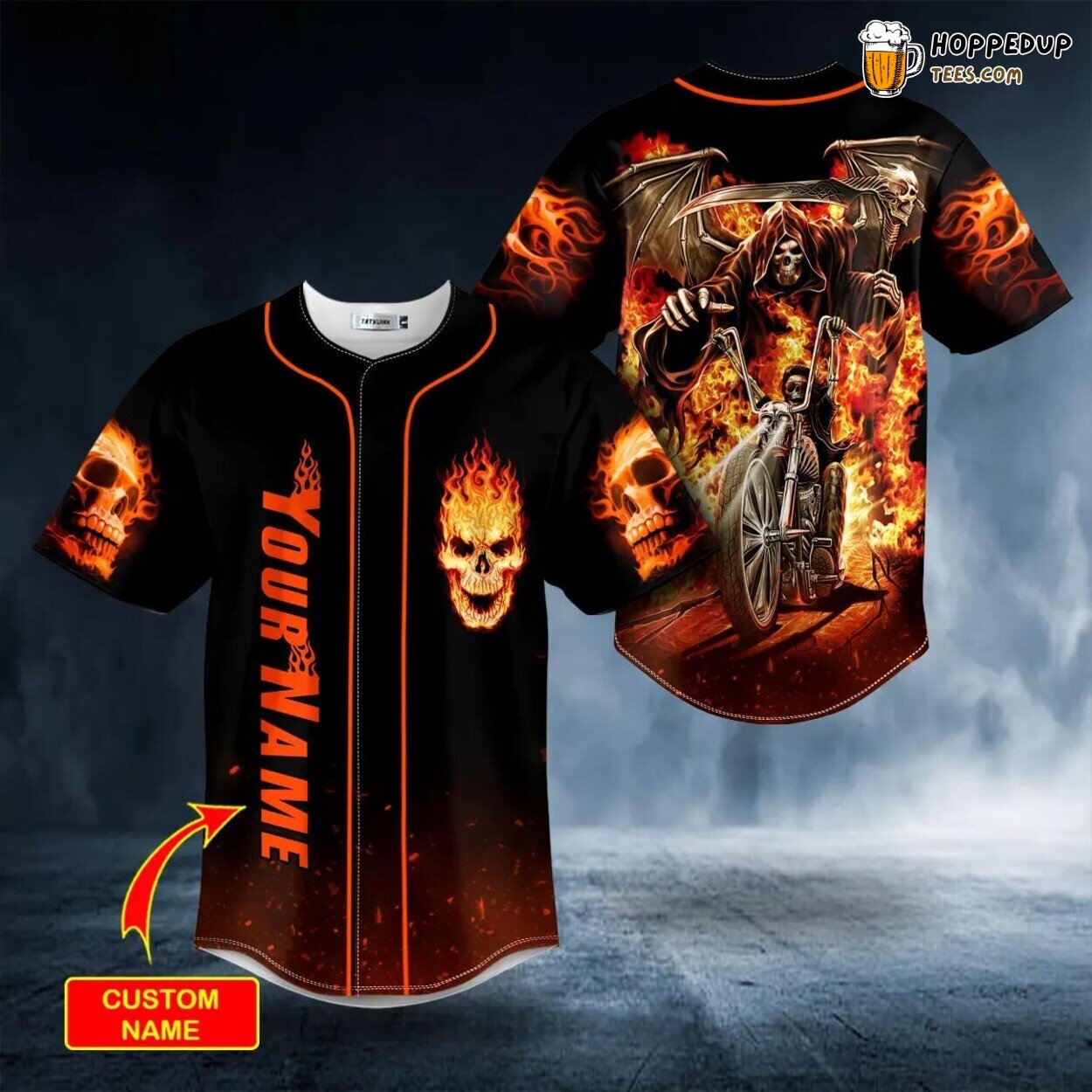 Dead Racer Ghost Rider Skull Fire Baseball Jersey Graphic Tees 3D Print