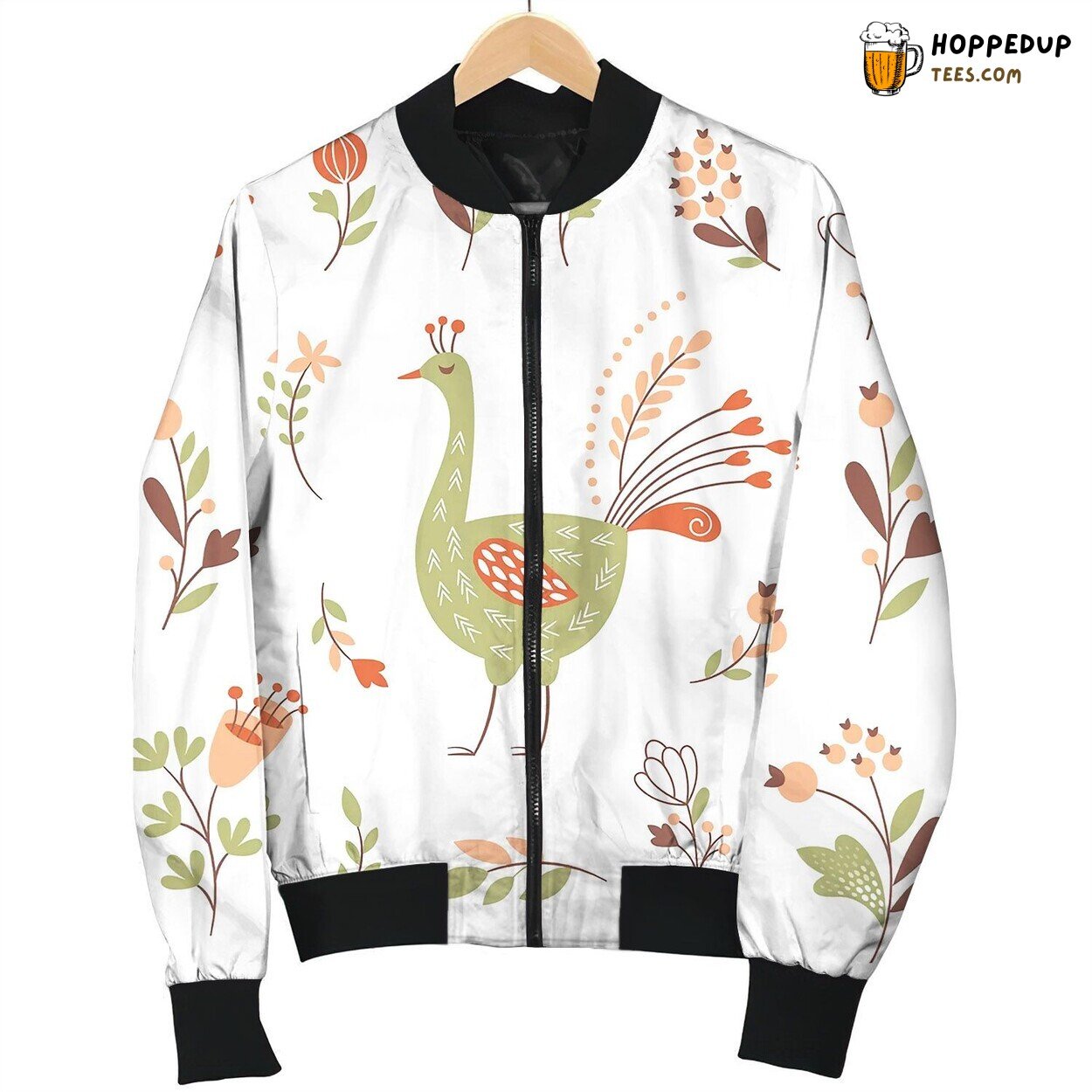 Decor Floral Elements Bird Set On White Bomber Jacket