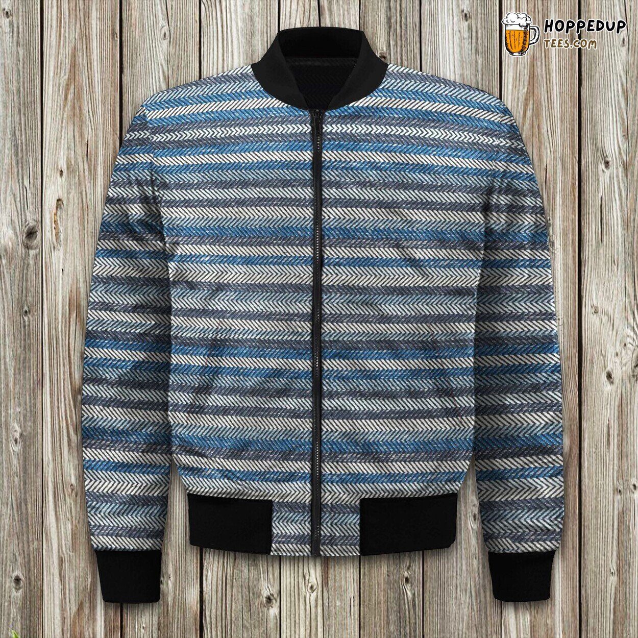 Deep Blue Floral Design Enhances This Bomber Winter Jacket