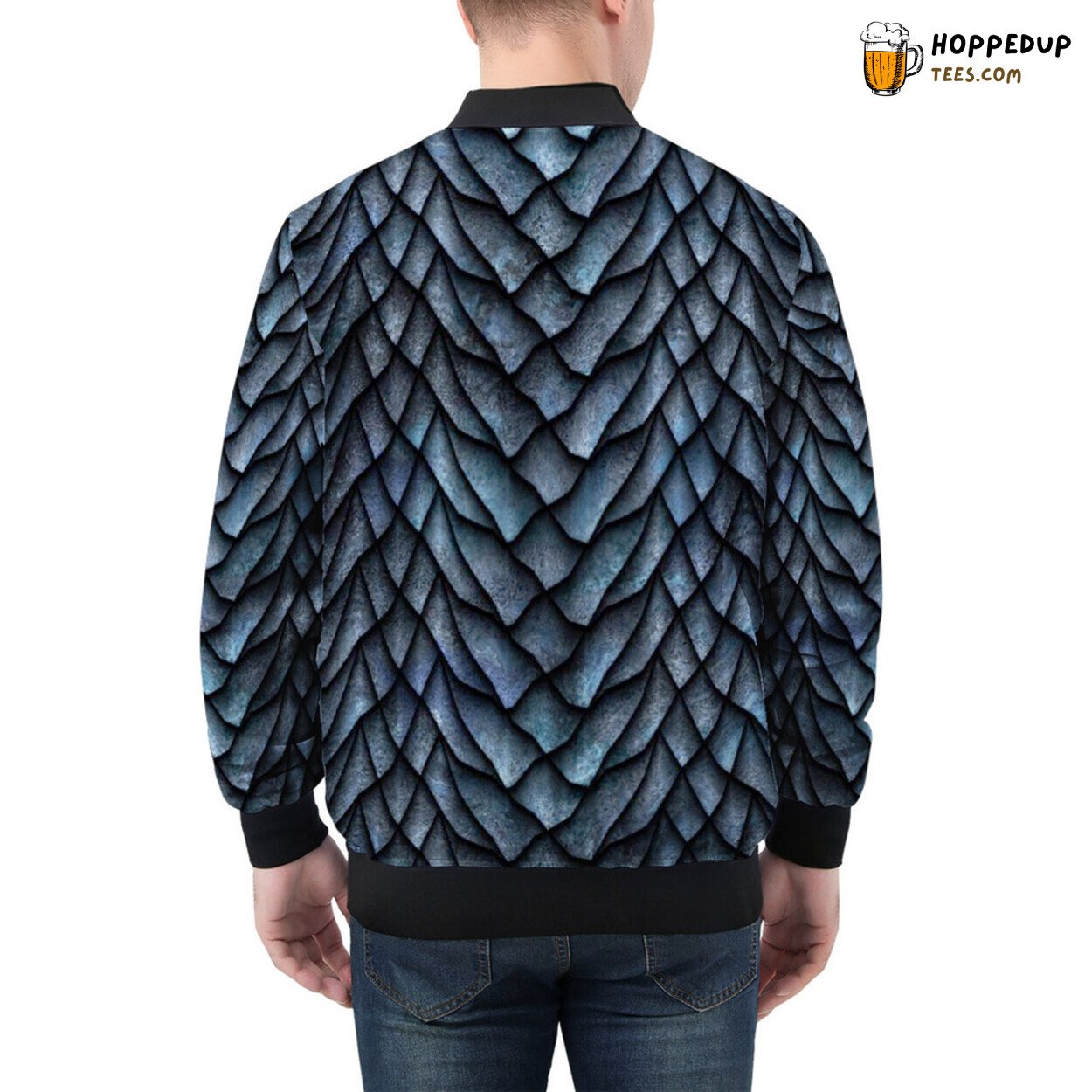 Deep Blue Sea Resonating in Dragon Scales Men’s Bomber Jacket